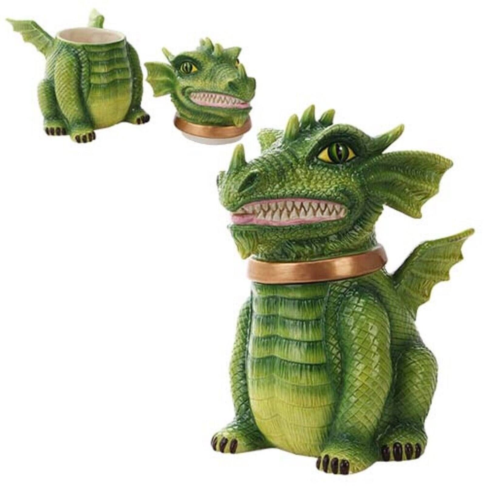 Angle. Pacific Trading - Green Dragon Cookie Jar Ceramic Cute Kitchen Accessory - Green.