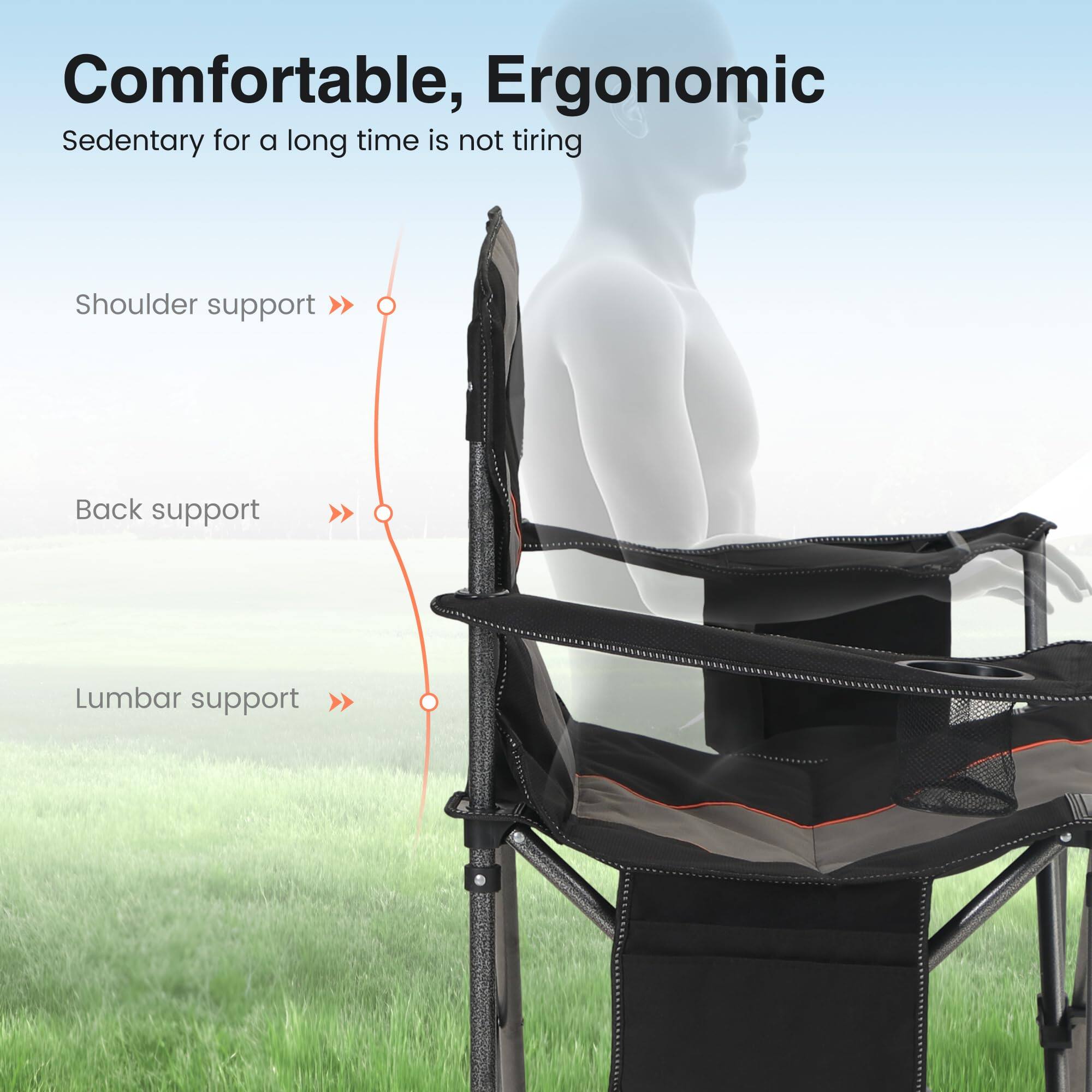 Comfortable, Ergonomic  
Sedentary for a long time is not tiring  

- Shoulder support  
- Back support  
- Lumbar support