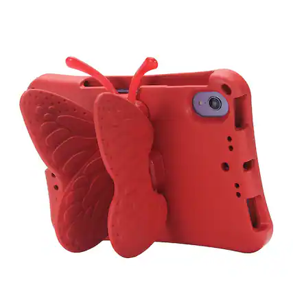Front. Dteck - Kids Butterfly Case for Apple iPad mini (A17 Pro) 2024 & iPad mini 6th/5th/4th Gen,3D Cartoon EVA Shockproof Stand Cover - Red.