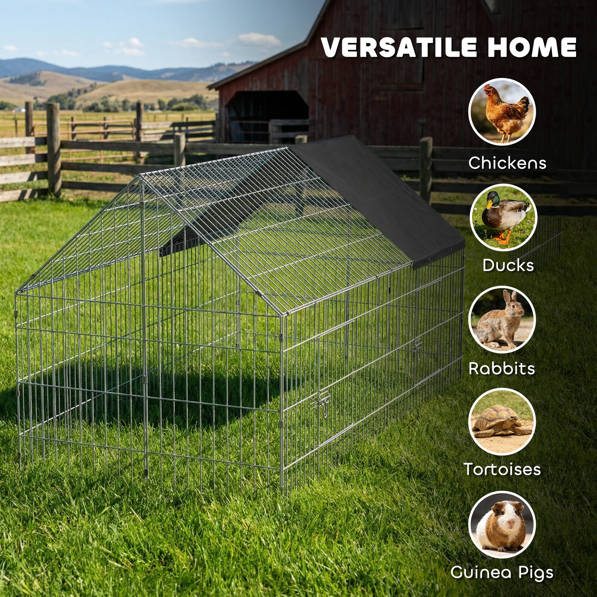 VERSATILE HOME

- Chickens
- Ducks
- Rabbits
- Tortoises
- Guinea Pigs