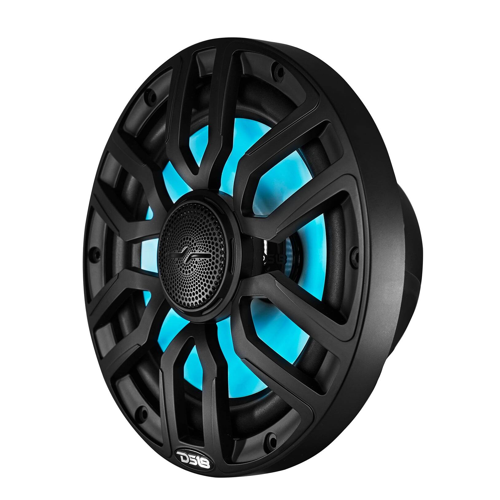 Left. DS18 Audio - NXL-IQ 8" 2-way Coaxial Speaker with Built-in Driver and Grille (Pair), 175W RMS 4-Ohm - Black.
