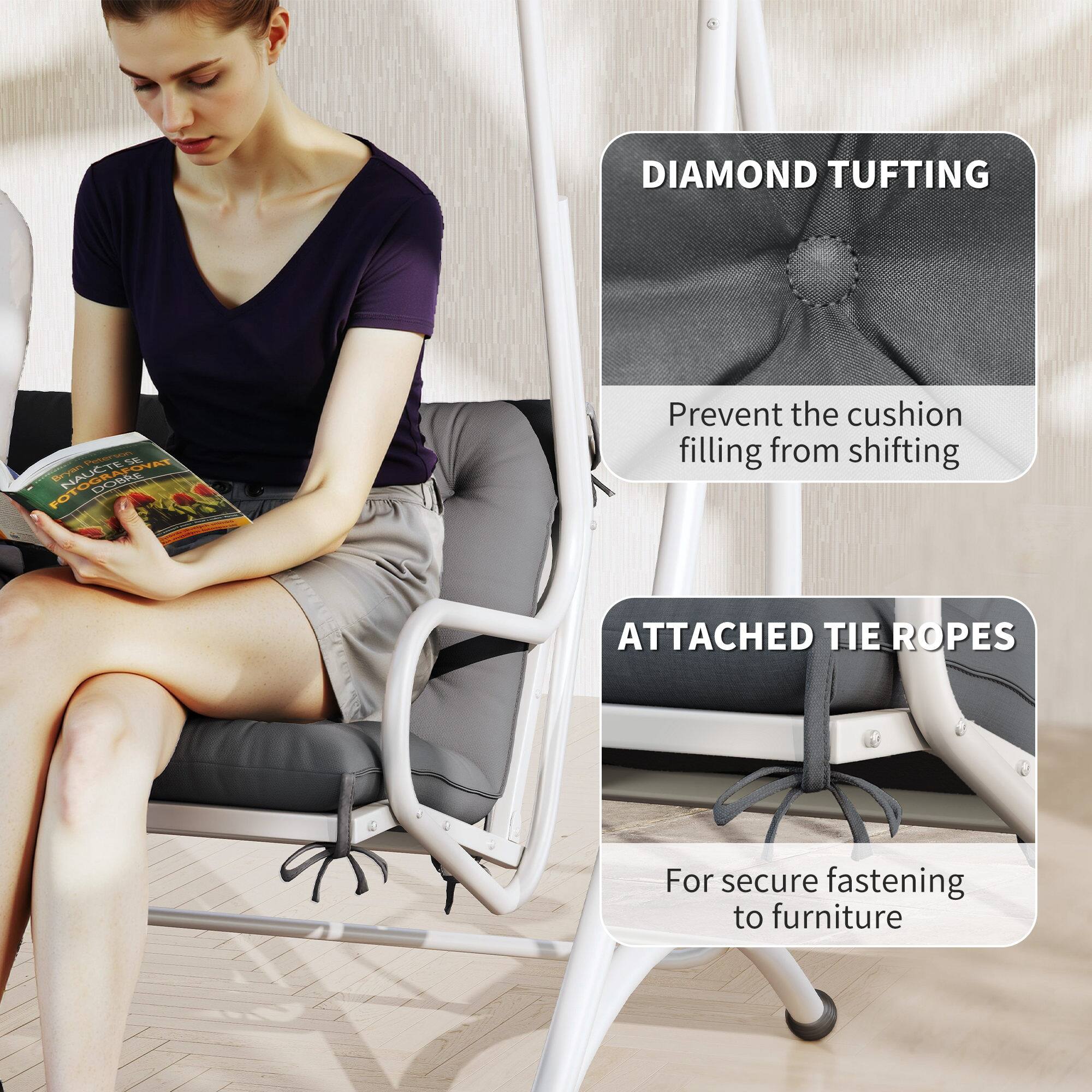 DIAMOND TUFTING: Prevent the cushion filling from shifting

ATTACHED TIE ROPES: For secure fastening to furniture
