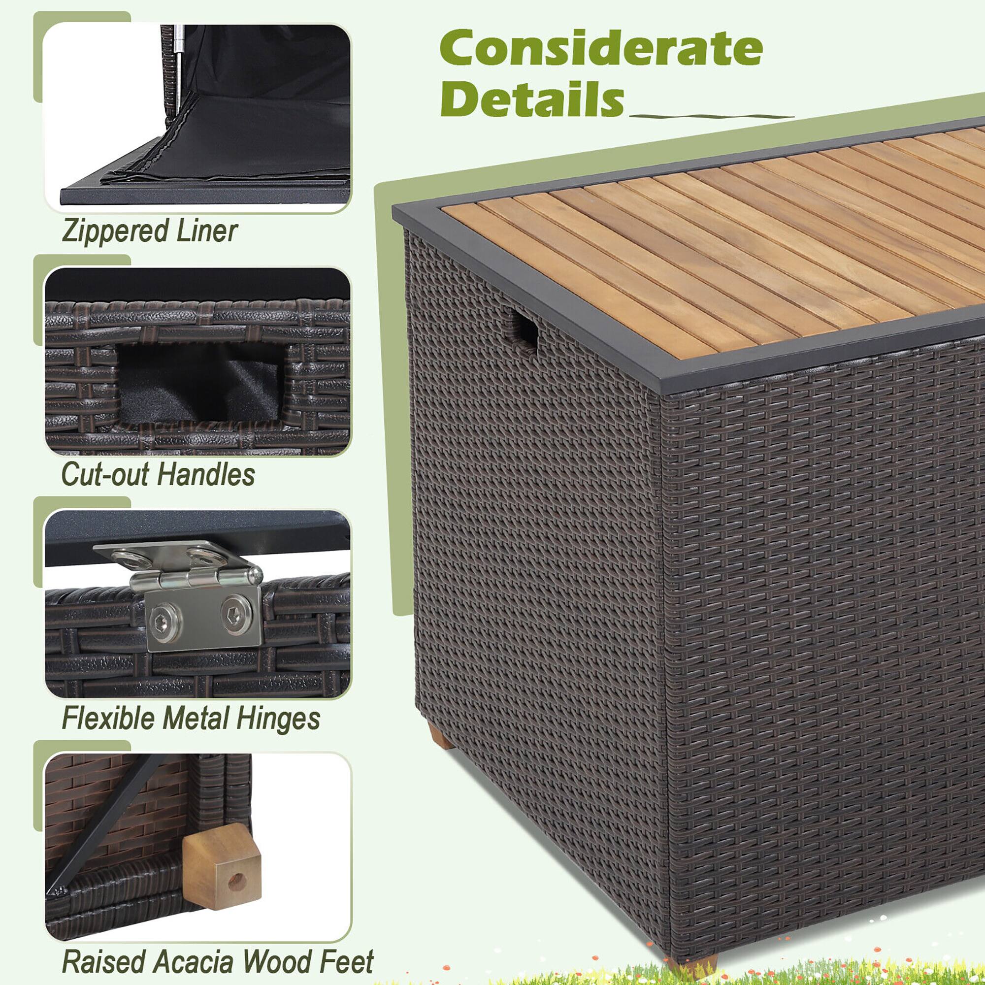 Considerate Details

- Zippered Liner
- Cut-out Handles
- Flexible Metal Hinges
- Raised Acacia Wood Feet