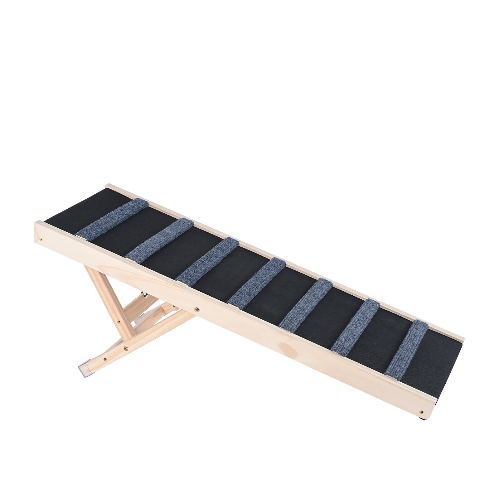 Alt View 5. VEVOR - Dog Ramp, Folding Pet Ramp for Bed, Adjustable Dog Ramp for Small, Large, Old Dogs & Cats, Wooden - Beige color.