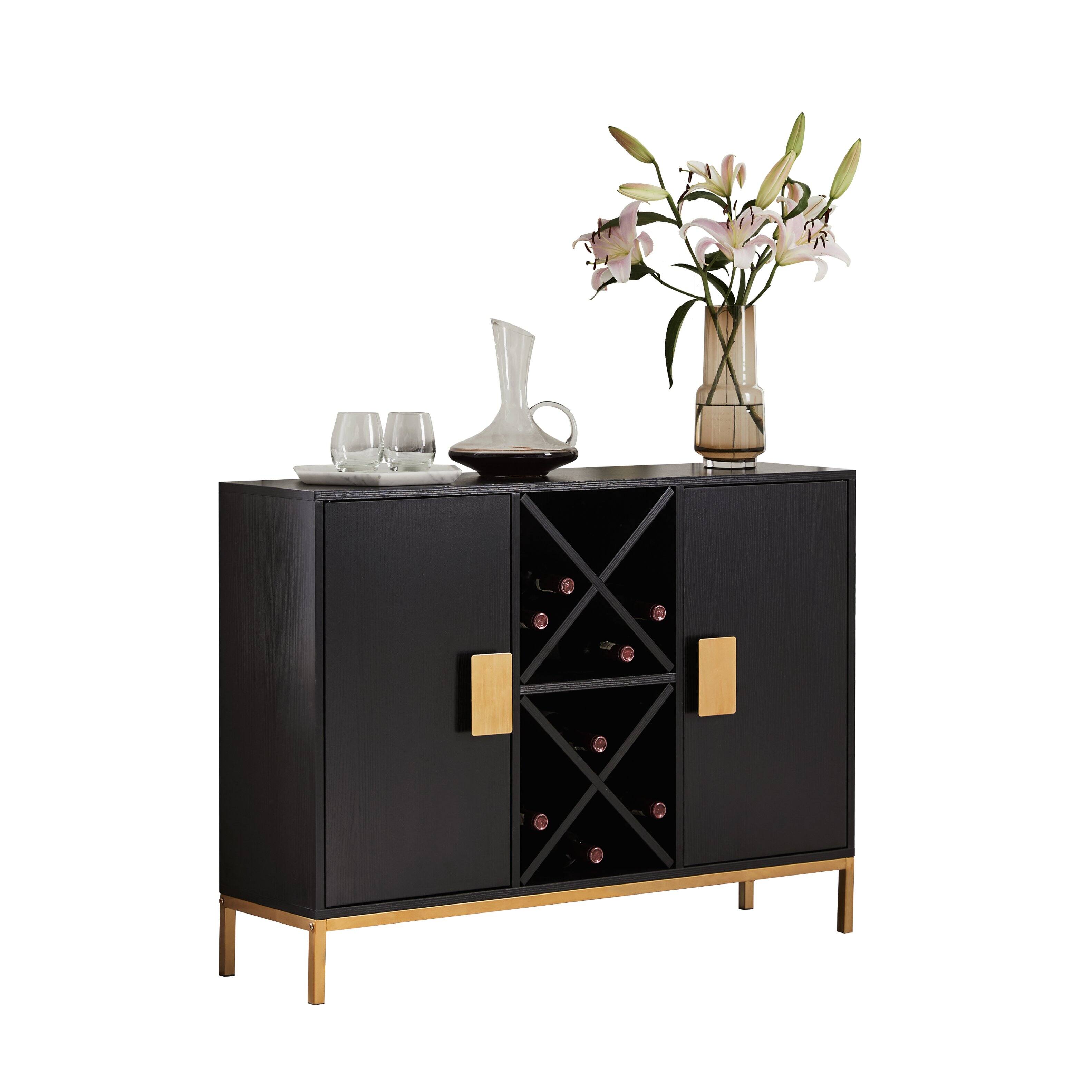 Angle. Kings Brand Furniture - Kings Brand Furniture Wine Liquor Bar Buffet Sideboard, Cabinet with Wine Rack Storage for Kitchen, Dining Room, Black - Black.