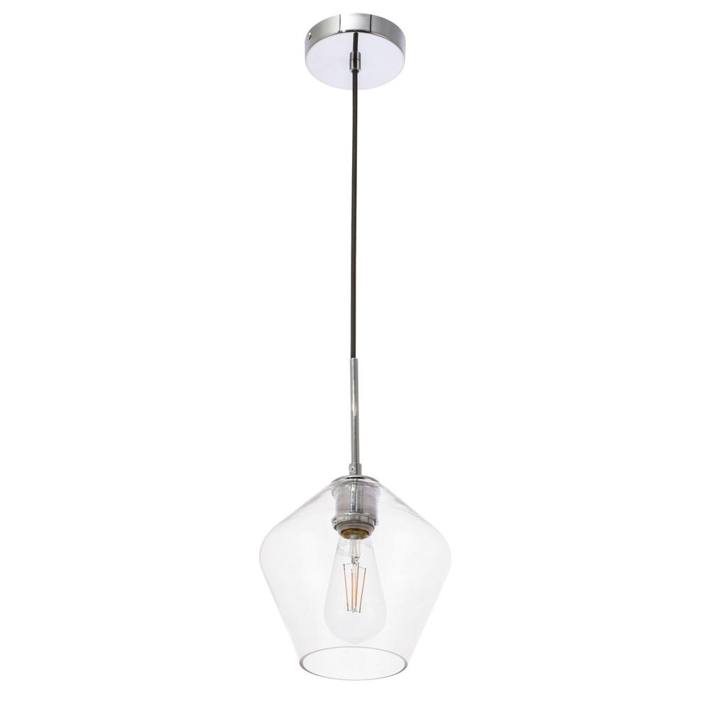 Left. Living District - Gene 1 light Chrome and Clear glass pendant - Chrome And Clear Glass.