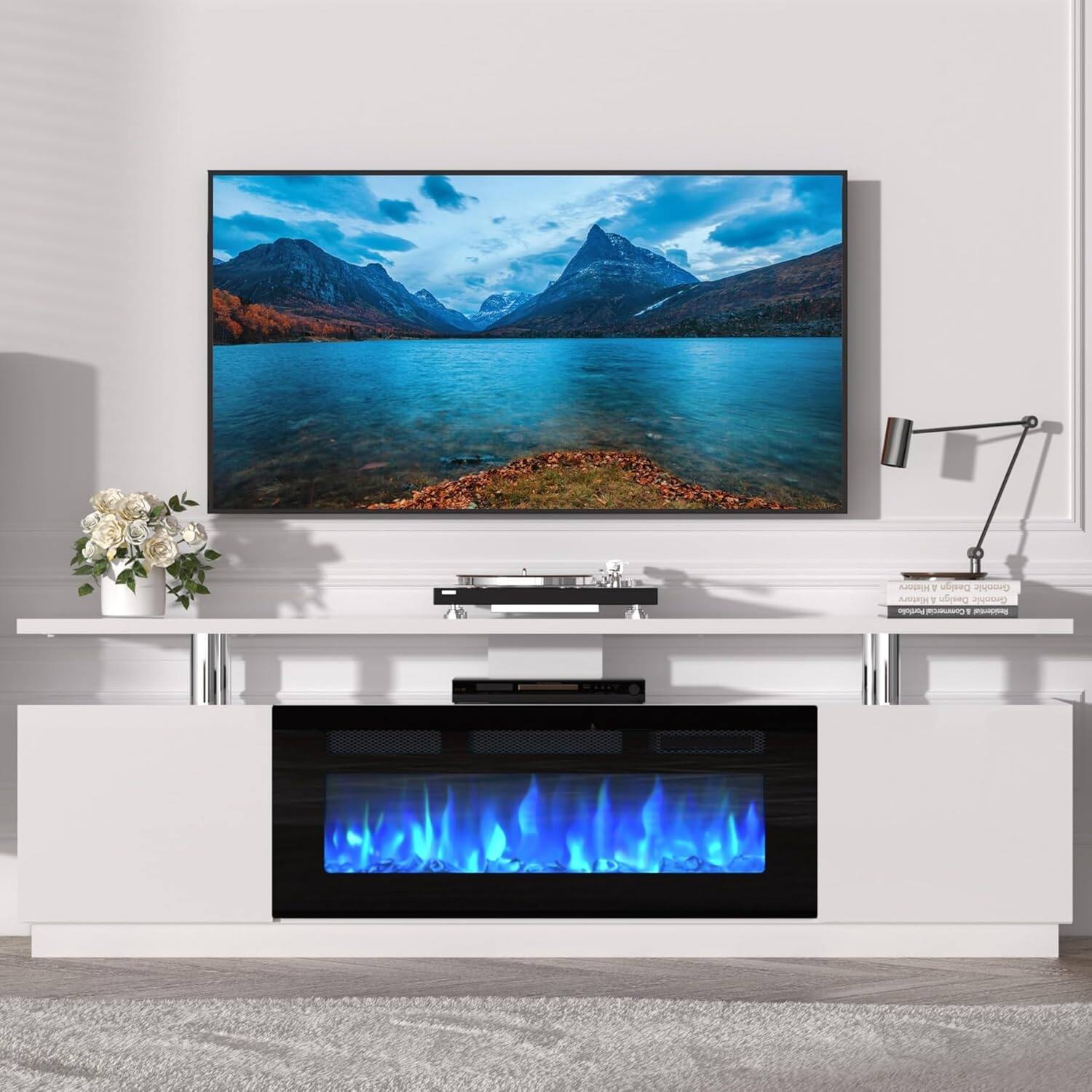 Acekool - 70 Inch Fireplace TV Stand with Electric Heater