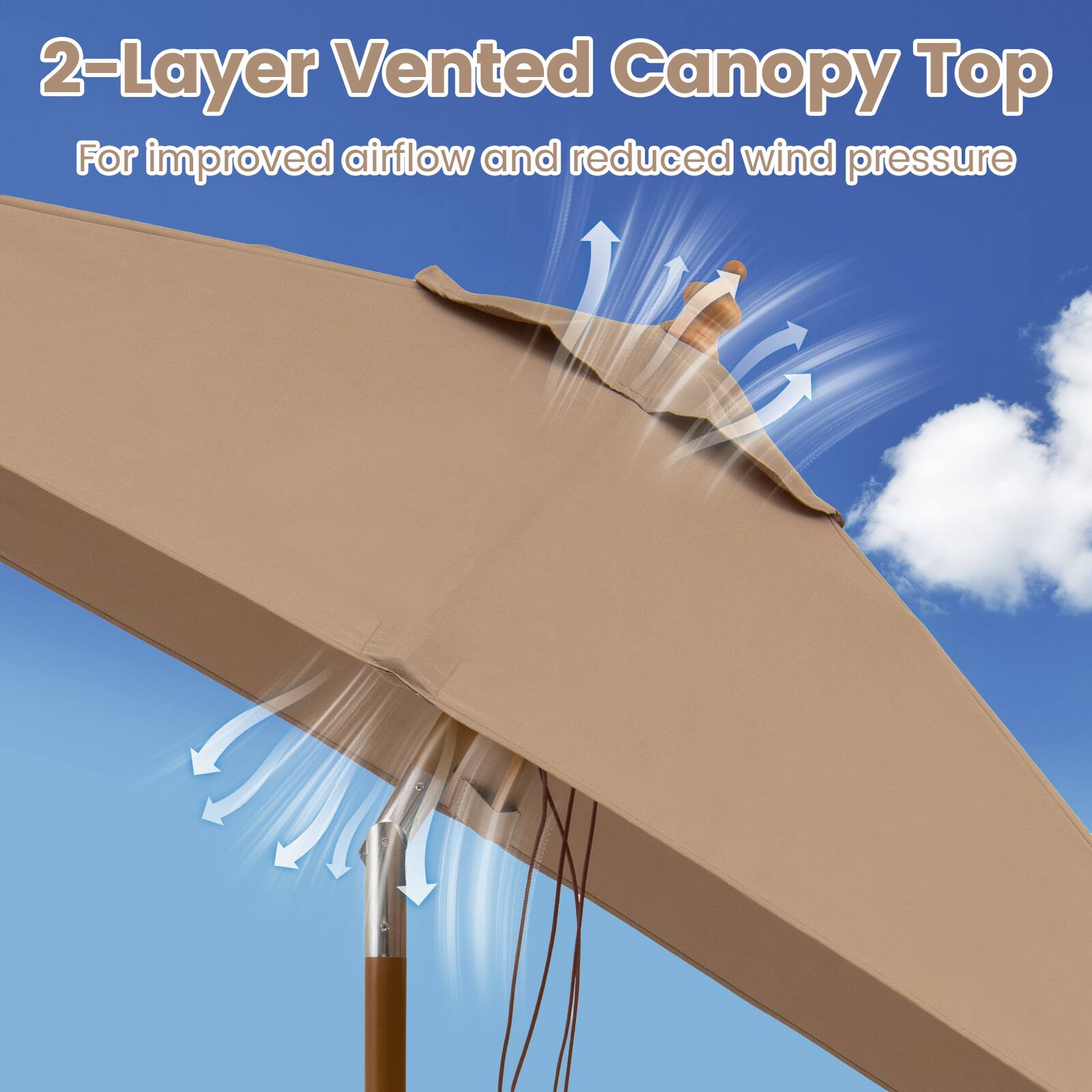 2-Layer Vented Canopy Top  
For improved airflow and reduced wind pressure