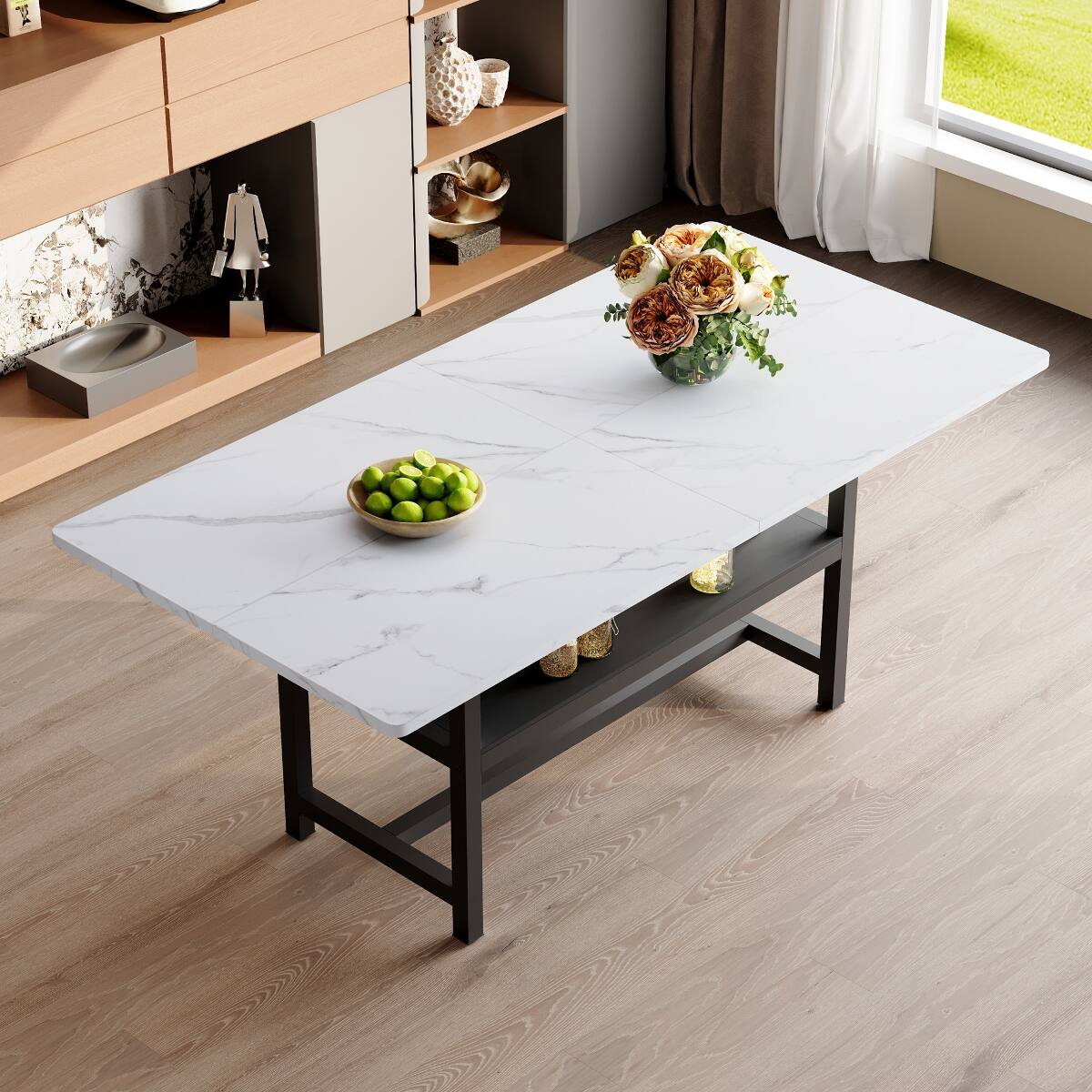 Loheer White MDF Dining Table With Storage Platform, 71 x 35.4 in White ...