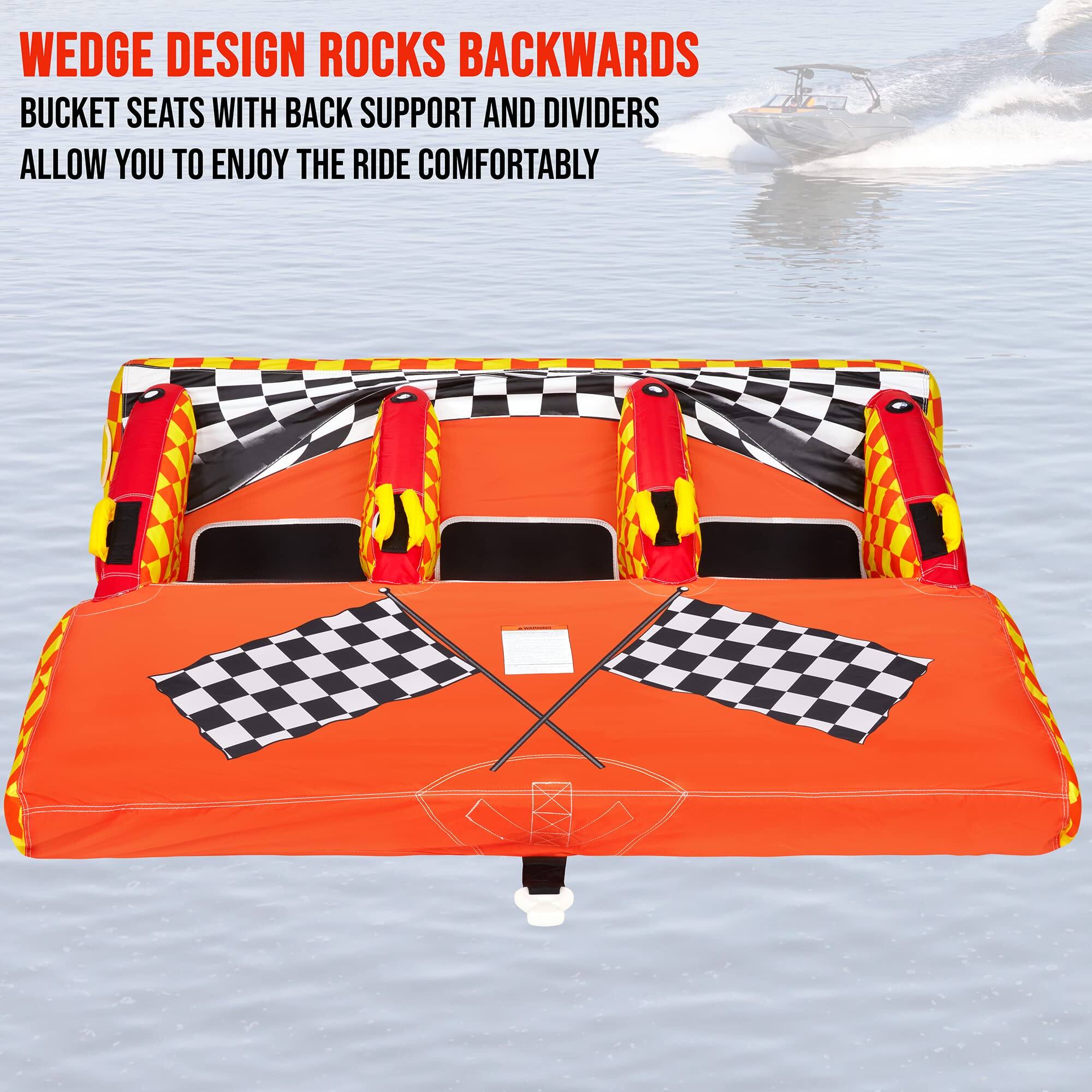 WEDGE DESIGN ROCKS BACKWARDS
BUCKET SEATS WITH BACK SUPPORT AND DIVIDERS
ALLOW YOU TO ENJOY THE RIDE COMFORTABLY