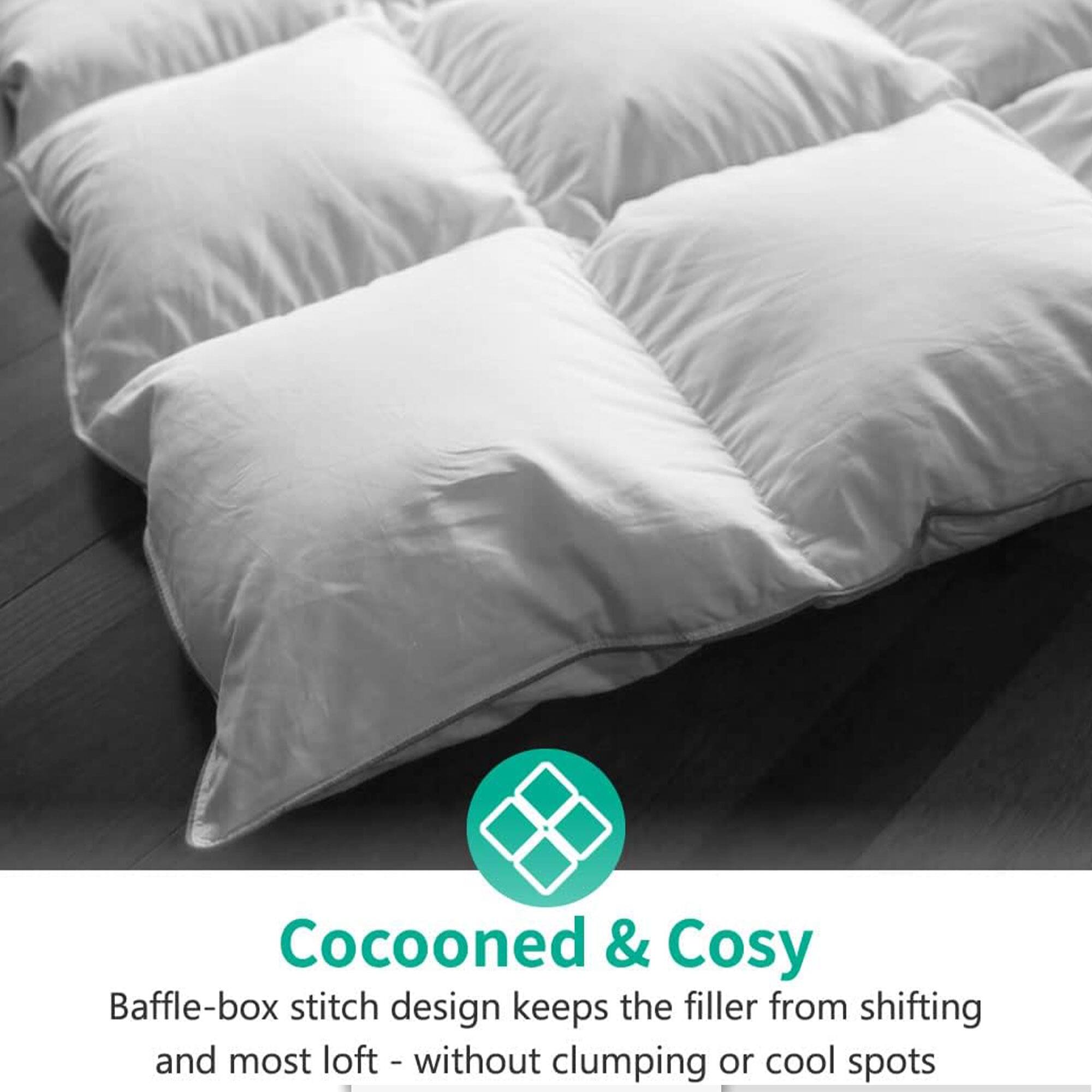 Cocooned & Cosy

Baffle-box stitch design keeps the filler from shifting and most loft - without clumping or cool spots