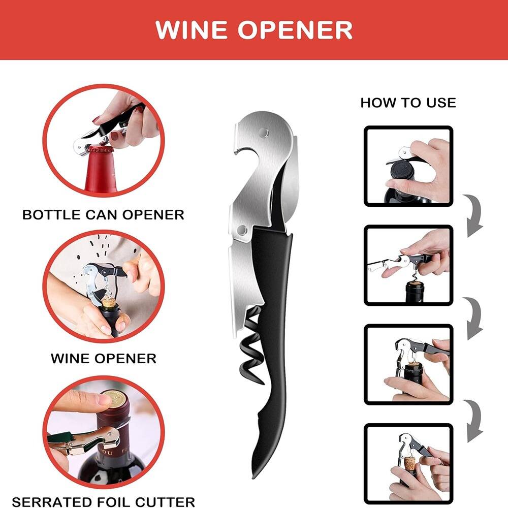 WINE OPENER

BOTTLE CAN OPENER

WINE OPENER

SERRATED FOIL CUTTER

HOW TO USE