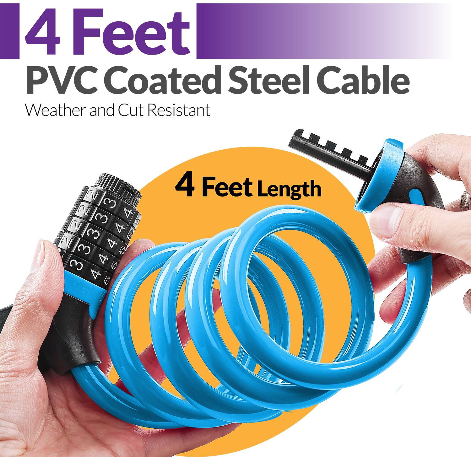 4 Feet PVC Coated Steel Cable  
Weather and Cut Resistant  
4 Feet Length