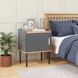 WELLFOR - Nightstand Bedside End Table with Door Cabinet for Bedroom & Living Room - Gray