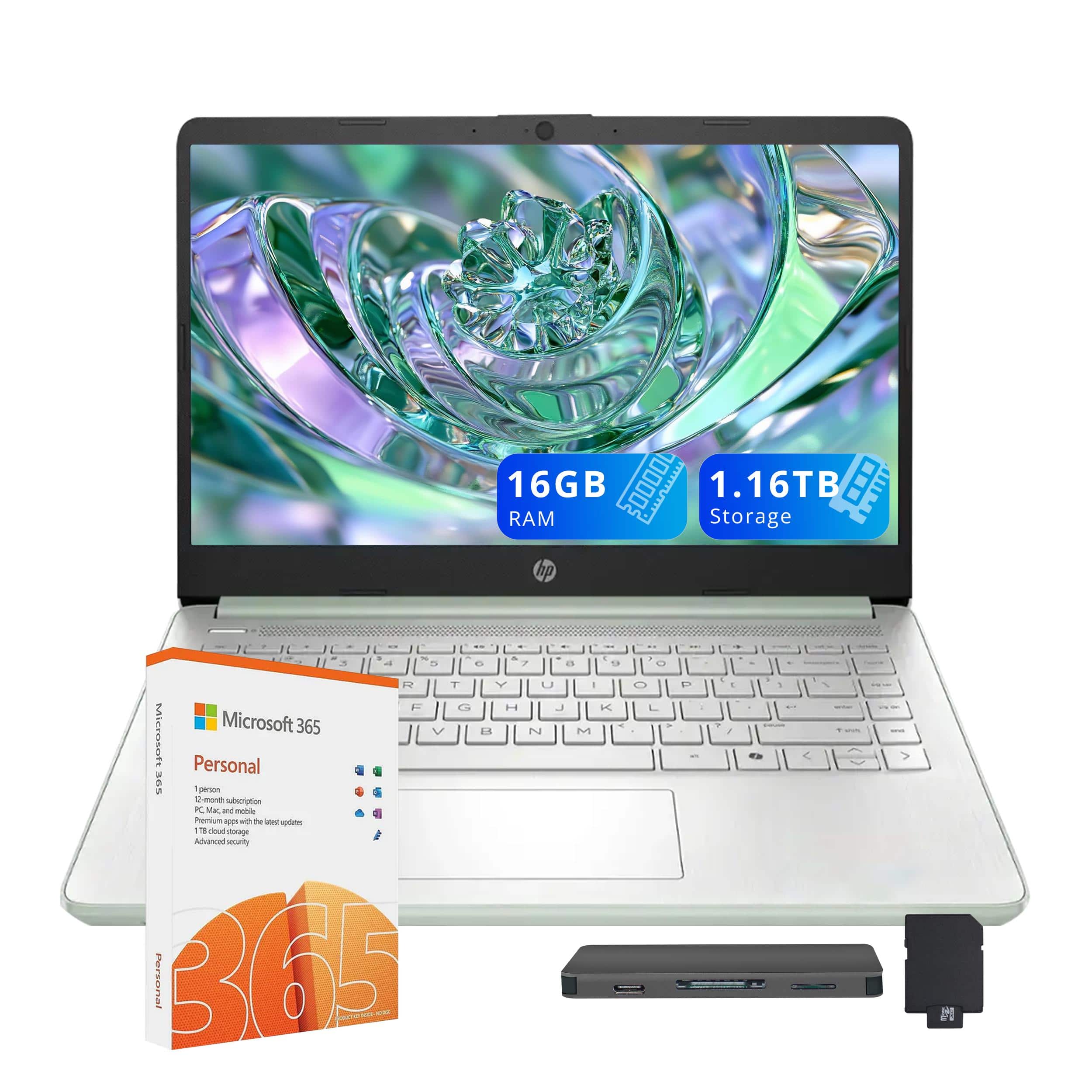 HP - Stream 14" HD Laptop,Intel N150 CPU,16GB RAM,128GB UFS+1TB Dock Set,Intel Graphics,1 Year Office 365,Win 11s - Green