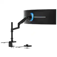 Front. Mount-It! - Heavy‑Duty Full Motion Monitor Desk Mount with Pole & Gas Spring for Monitors up to 49″, Black - Black.