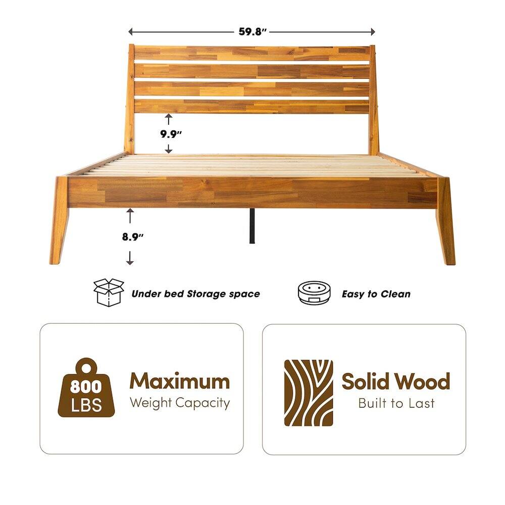 59.8" 9.9" 8.9" Under bed Storage space Easy to Clean 800 Maximum LBS Weight Capacity Solid Wood Built to Last
