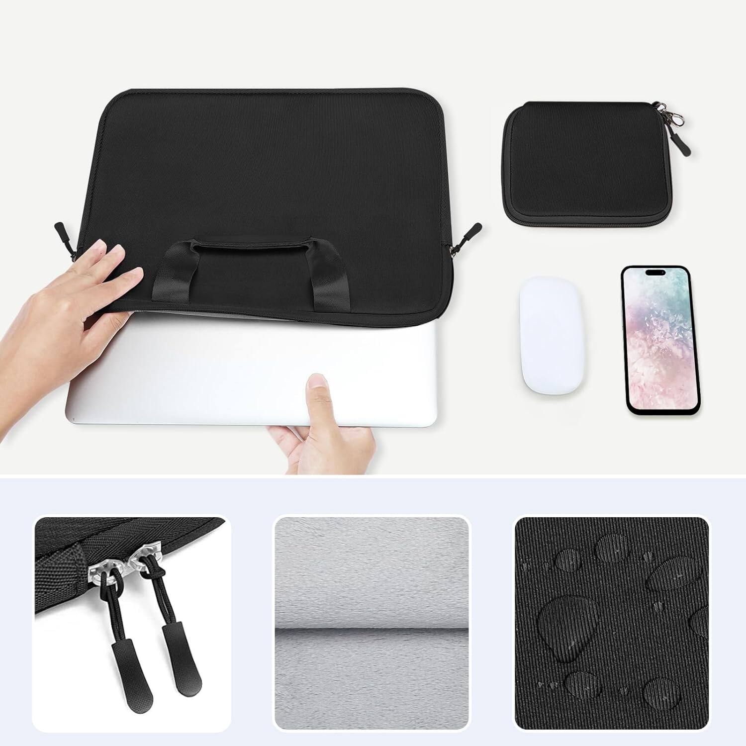 Alt View 1. mosiso - Laptop Sleeve 16 inch, Neoprene Laptop Carrying Case with Handle & Pouch for MacBook Pro 16, HP Acer Dell Lenovo ASUS - Black.