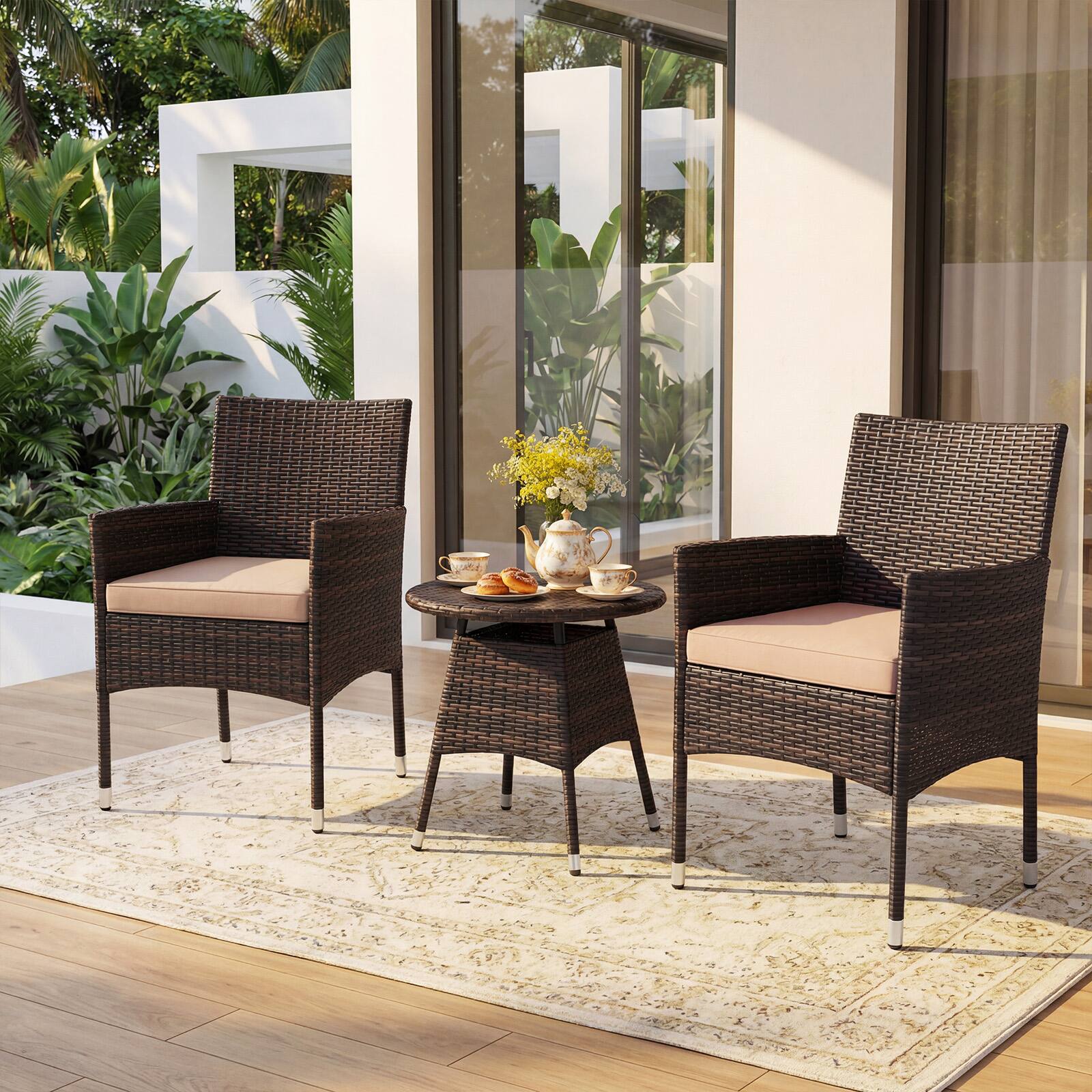 Alt View 3. Costway - Costway 3 Piece Patio Furniture Set, Hand-Woven PE Wicker Conversation Set with Armchairs - Mix Brown&Beige.