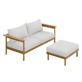 Modway - Wren 2-Piece Outdoor Teak Wood Sofa and Ottoman Set - Natural Sail