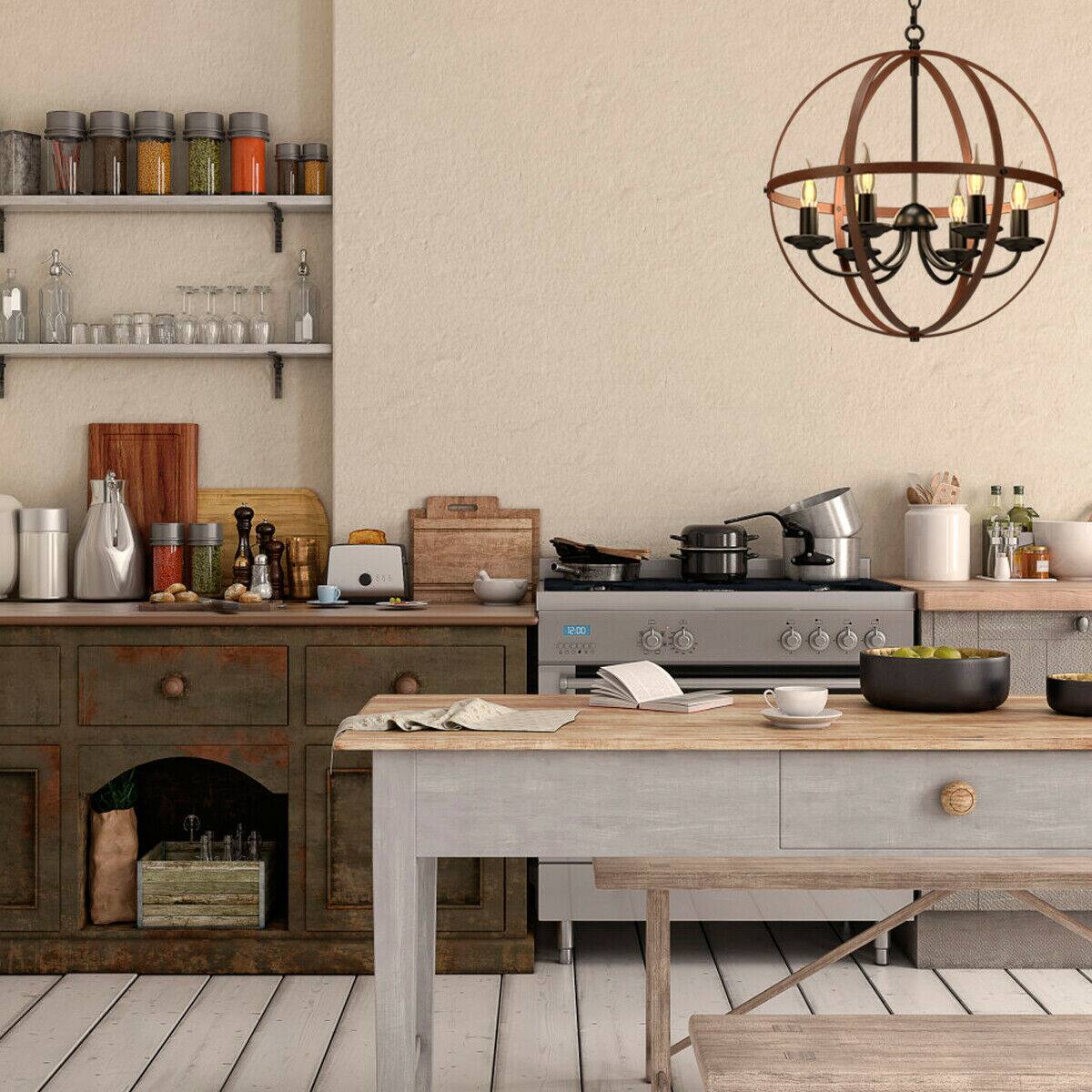 Alt View 4. Costway - Costway 6-Light Orb Chandelier Rustic Vintage Ceiling Lamp w/Bronze Finish Light Fixture - Bronze.