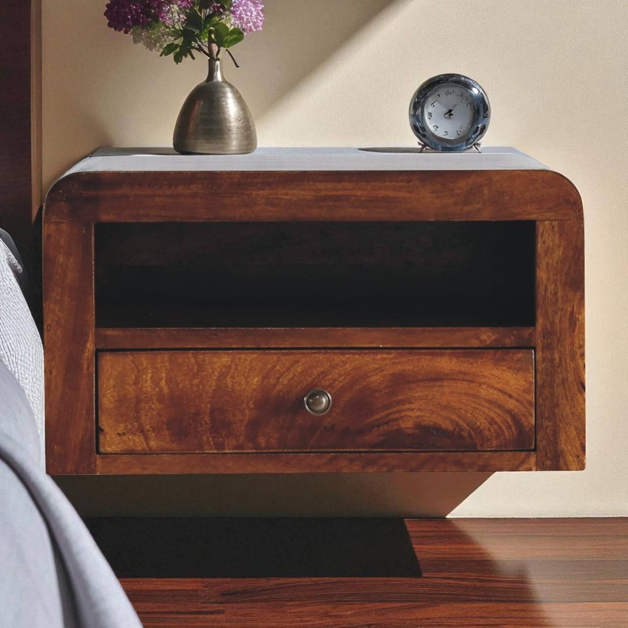 Angle. Artisan Furniture - Artisan Furniture Solid Wood Chunky Chestnut 1 Drawer, 1 Open-slot, Wall Mounted Nightstand, Dark Brown - Chestnut.
