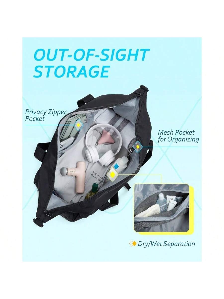 OUT-OF-SIGHT STORAGE

- Privacy Zipper Pocket
- Mesh Pocket for Organizing
- Dry/Wet Separation