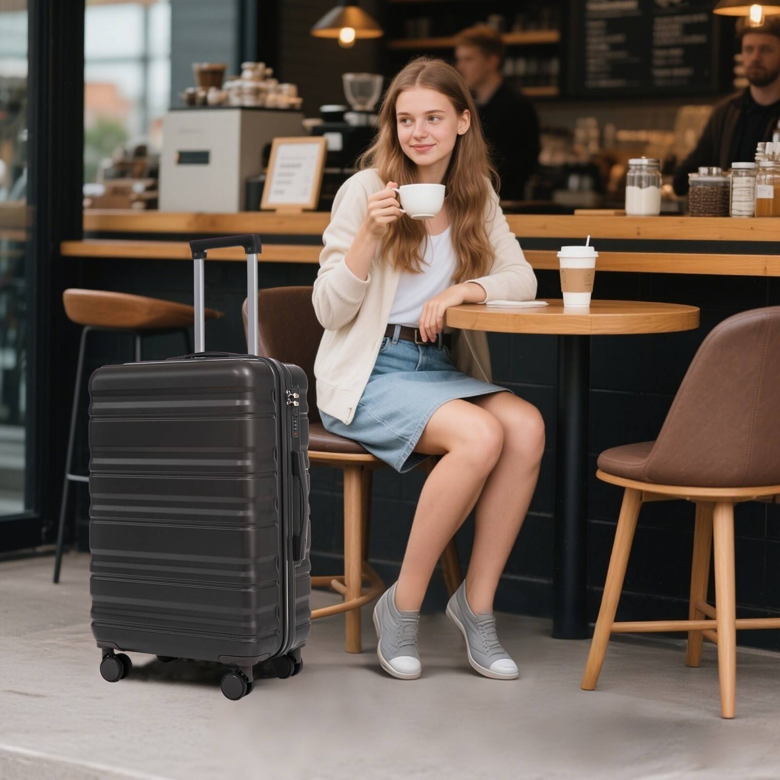 Alt View 1. Ecooso - 20"/24"/28" 3 pcs/set in ABS Spinner Wheel Luggage, Carry on Suitcase, Matching Color, Combination Lock - Dark Gray.