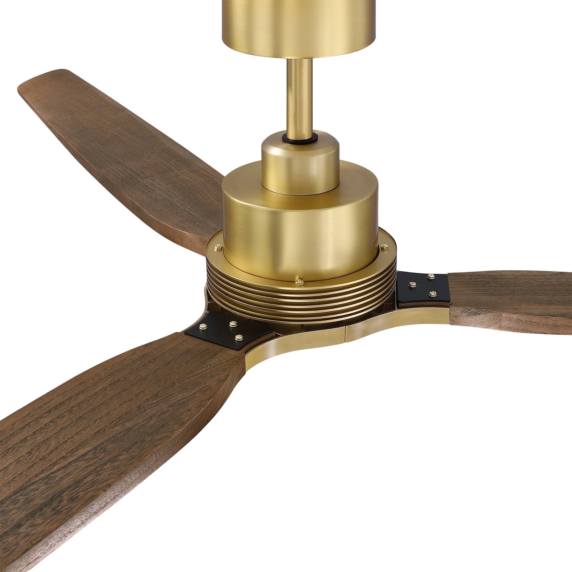 Alt View 7. Parrot Uncle - 84" Rustic Solid Wood Large HVLS Ceiling Fan with Remote, No Light - Brass.