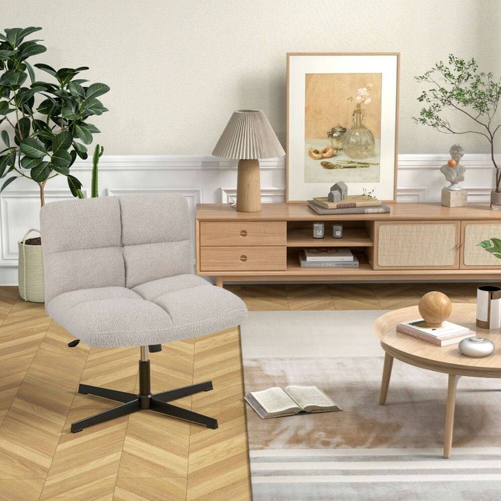 Alt View 1. Pefilos - Office Armless Chair Cross Legged with Imitation Lamb Fleece and Adjustable Height-Gray, Home Office Computer Desk Chair - Gray.