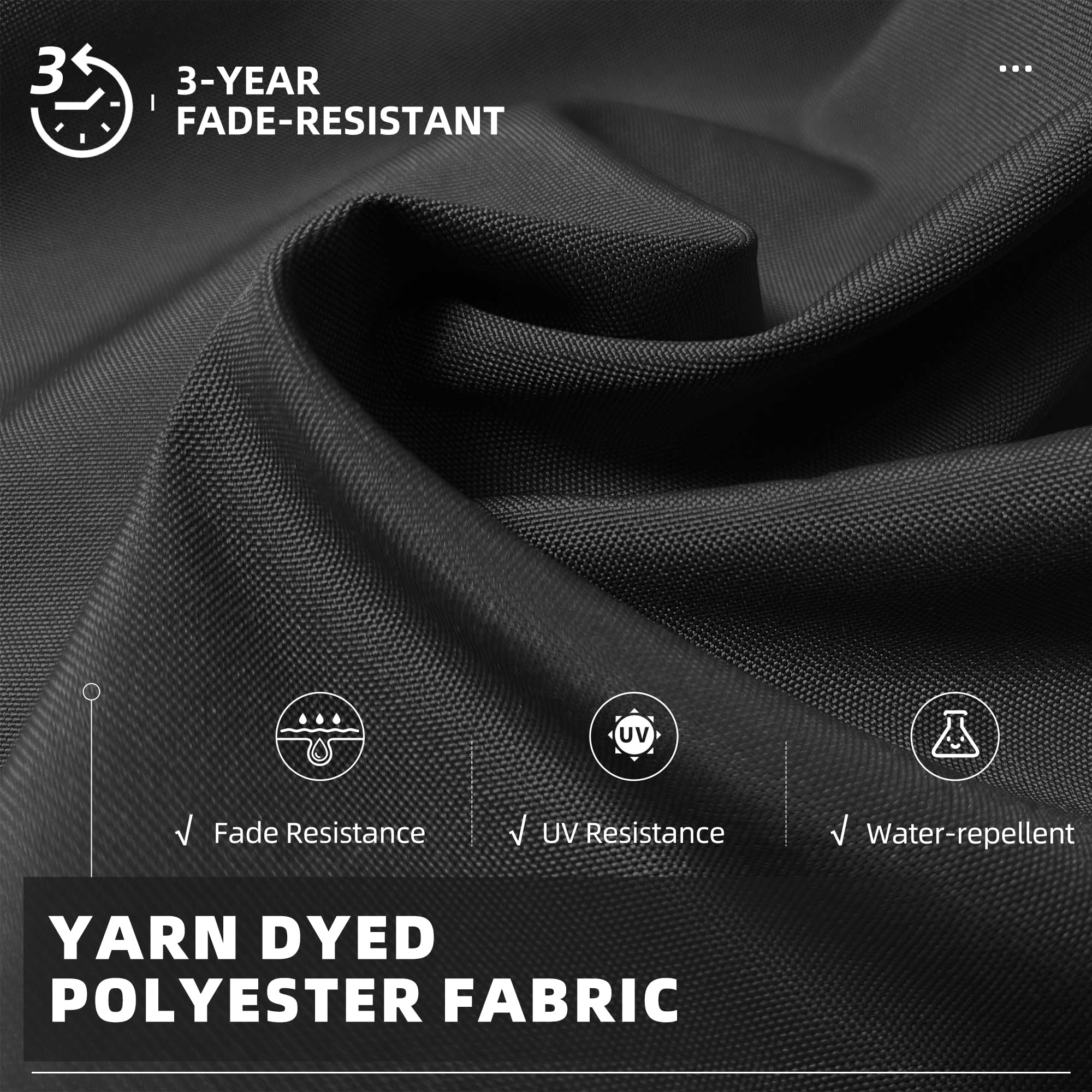 3-YEAR FADE-RESISTANT

- Fade Resistance
- UV Resistance
- Water-repellent

YARN DYED POLYESTER FABRIC