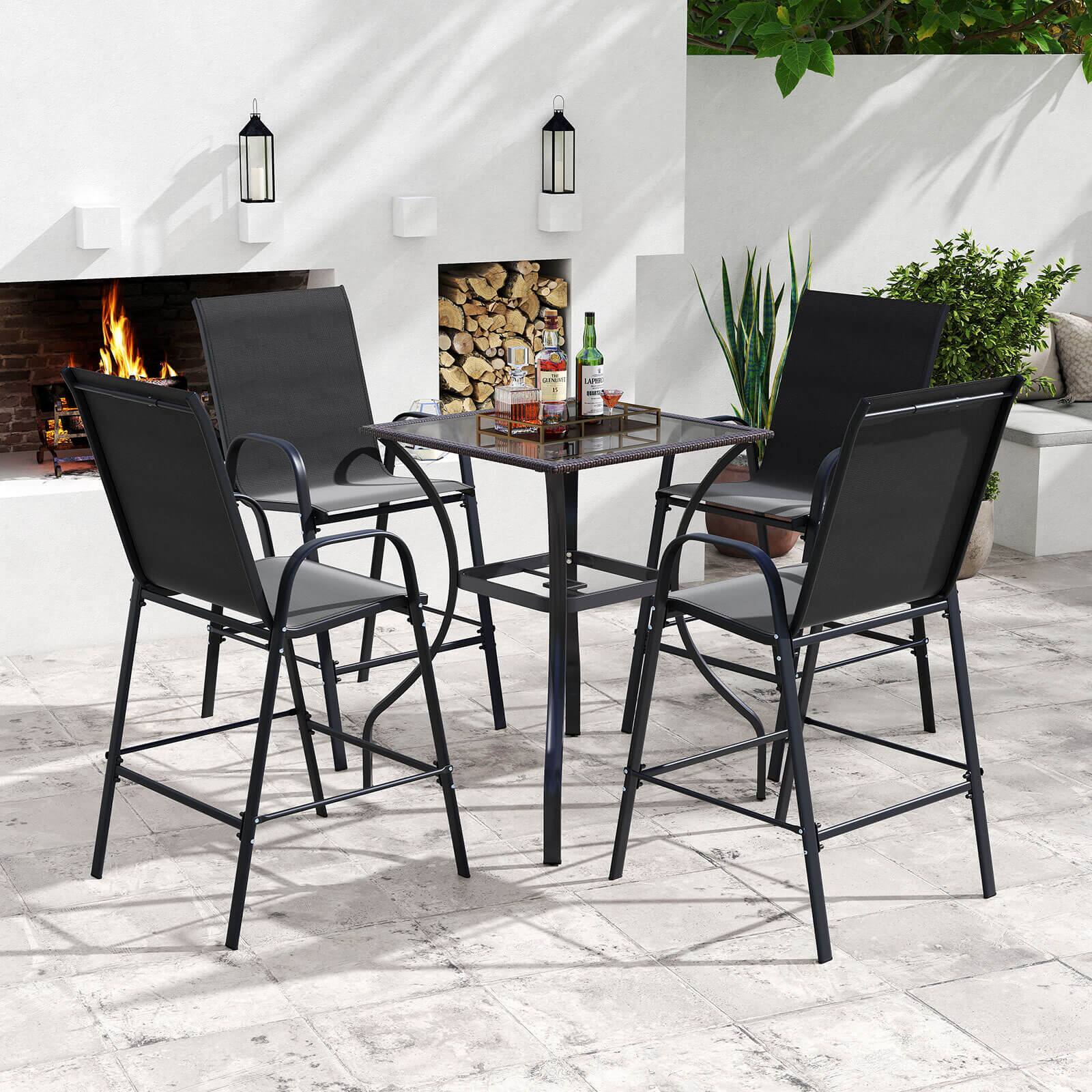 Alt View 4. Costway - Costway 2 PCS Outdoor Bar Stools 29" Fabric Bar Height Stools with Armrests & Footrest - Black.