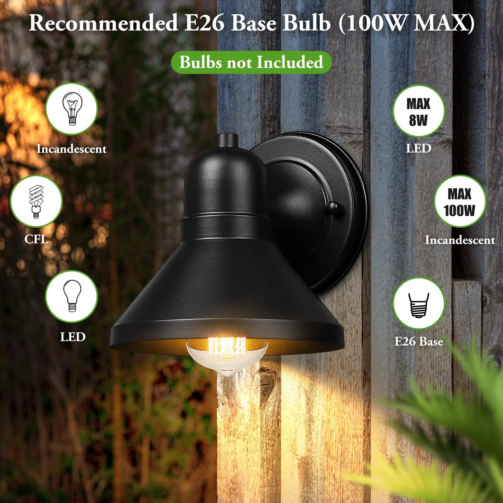 Recommended E26 Base Bulb (100W MAX)  
Bulbs not Included  

Incandescent  
CFL  
LED  

MAX 8W LED  
MAX 100W Incandescent  
E26 Base