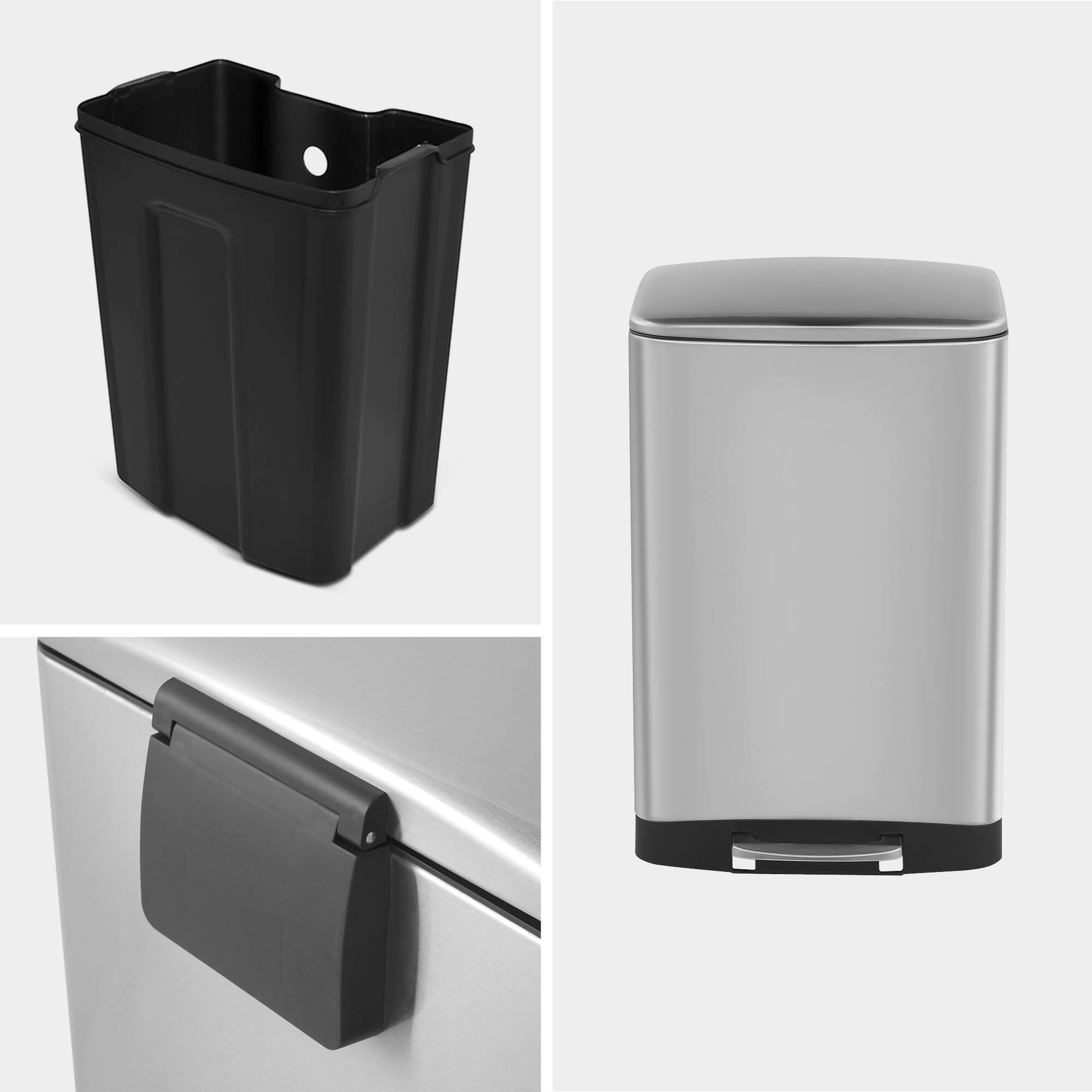 Alt View 7. Innovaze - 13 Gal./50 Liter Stainless Steel Rectangular Step-on Trash Can for Kitchen - Sliver.