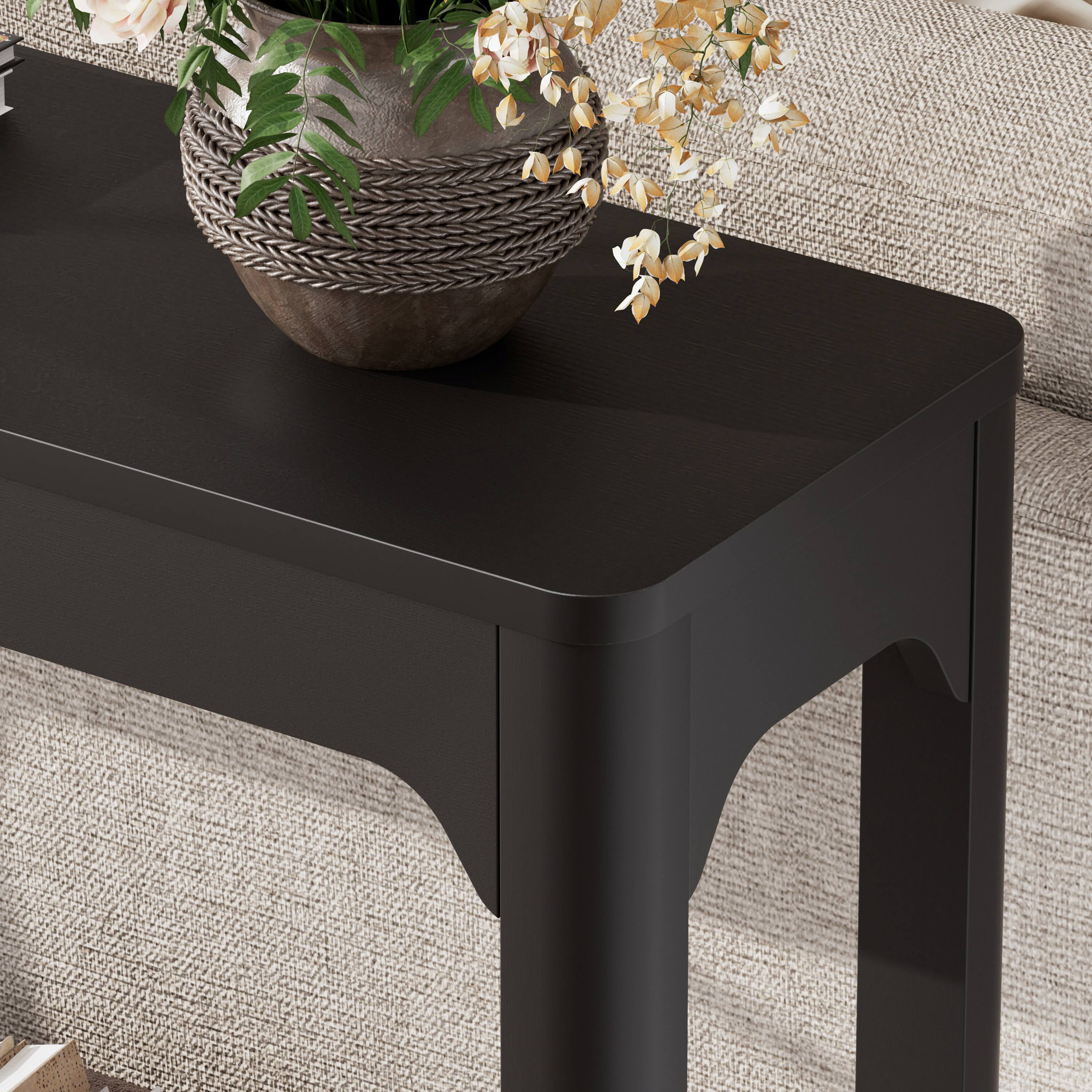 Alt View 6. Forest'nSky - Black 55.1-inch curved-leg storage table wooden side table for entryways - Black.