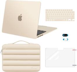 mosiso - Hard Case Set for MacBook Air 13 inch M5 M4 M3 M2 2022-2026 with Puffy Bag&Keyboard Cover&Webcam Cover&Screen Protector - Starlight