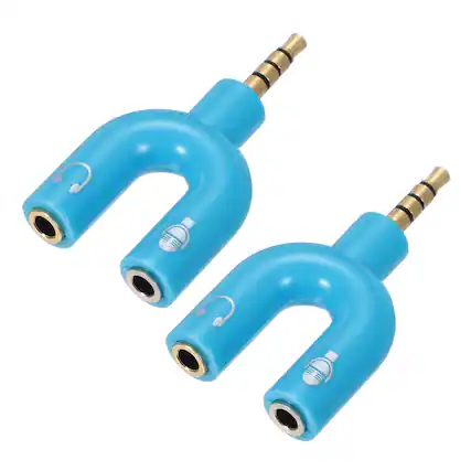 Front. Unique Bargains - 2pcs Headset Mic Splitter Adapter, 3.5mm Male to Dual Female Y Splitter Mic & Audio Jack for PC/Laptop/Smartphone - Blue.