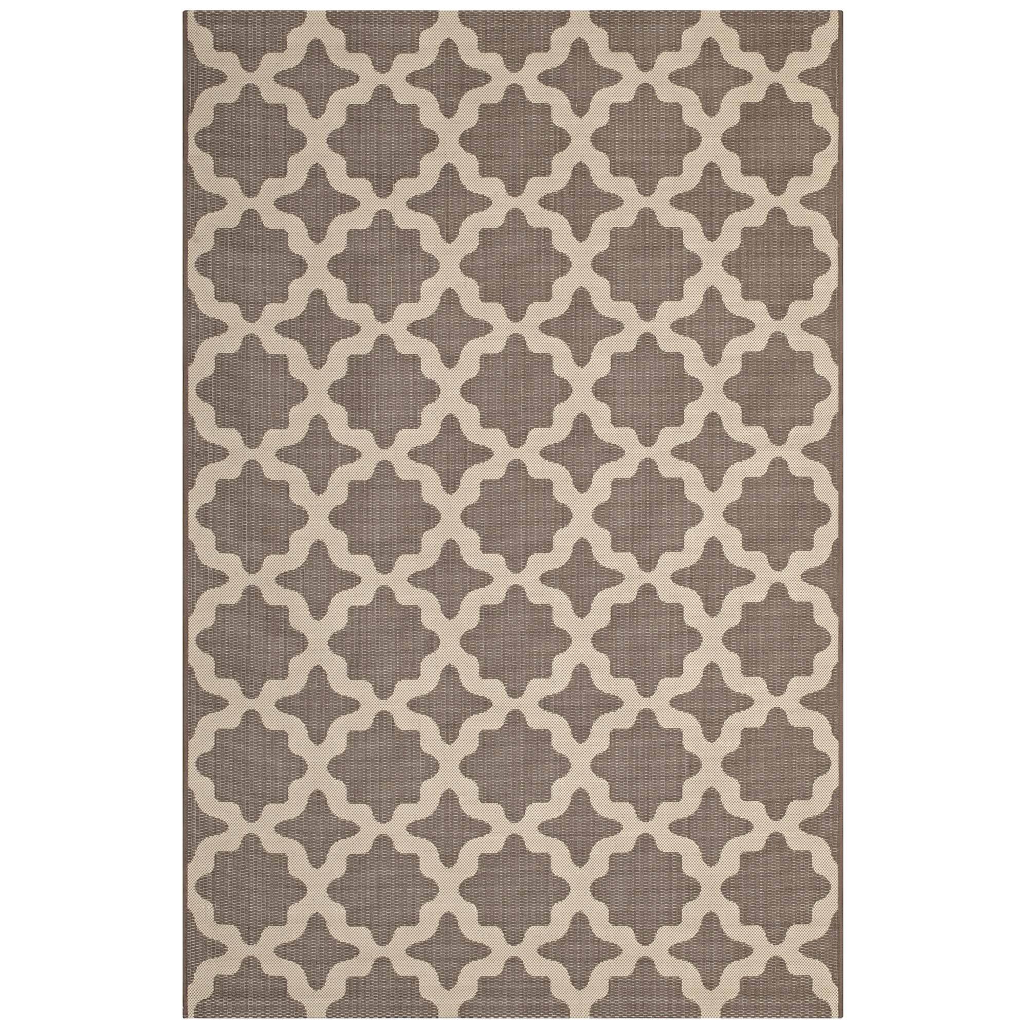 Angle. Modway - Cerelia Moroccan Trellis Indoor and Outdoor Area Rug - Light and Dark Beige.