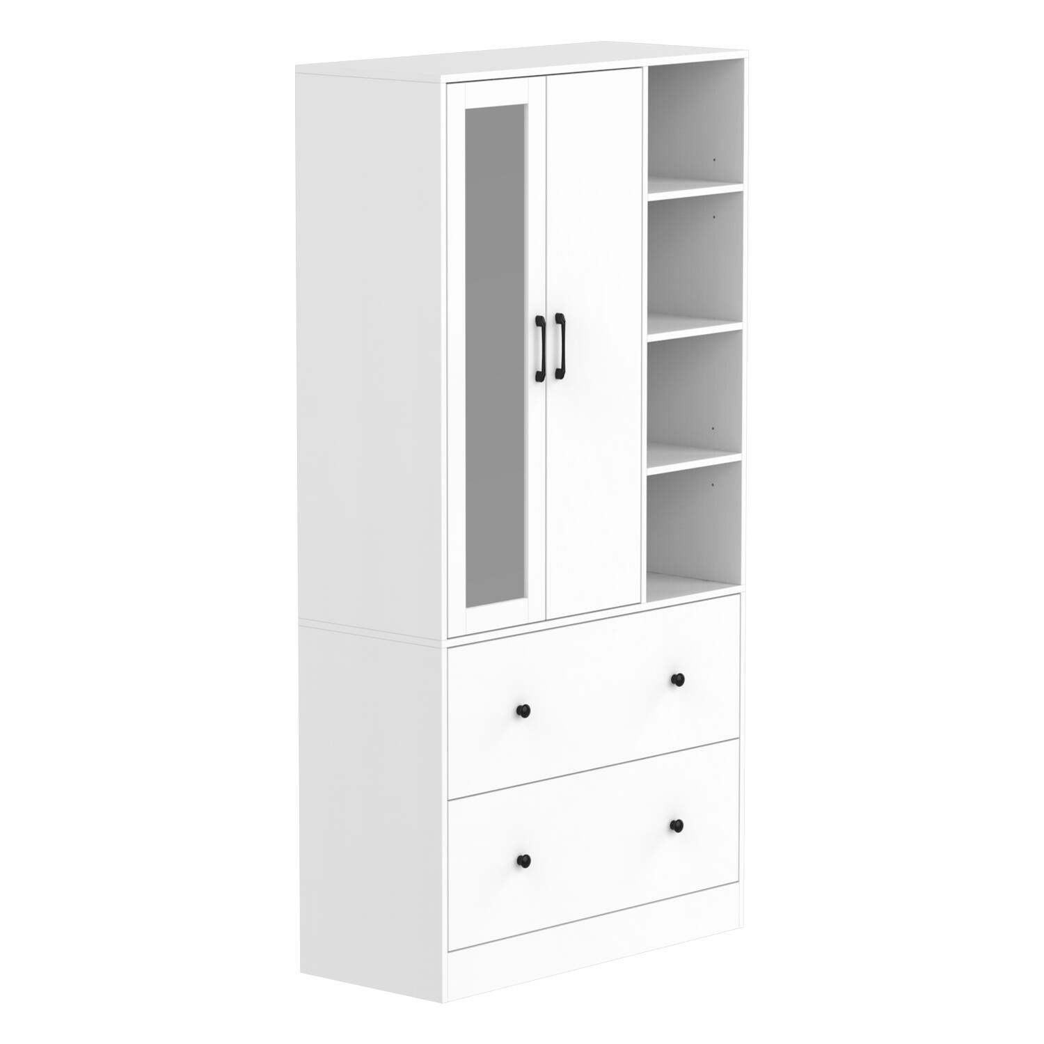 Front. FUFU&GAGA - FUFU&GAGA  Freestanding Wardrobe with Mirror & Multi - Storage Armoires - White.
