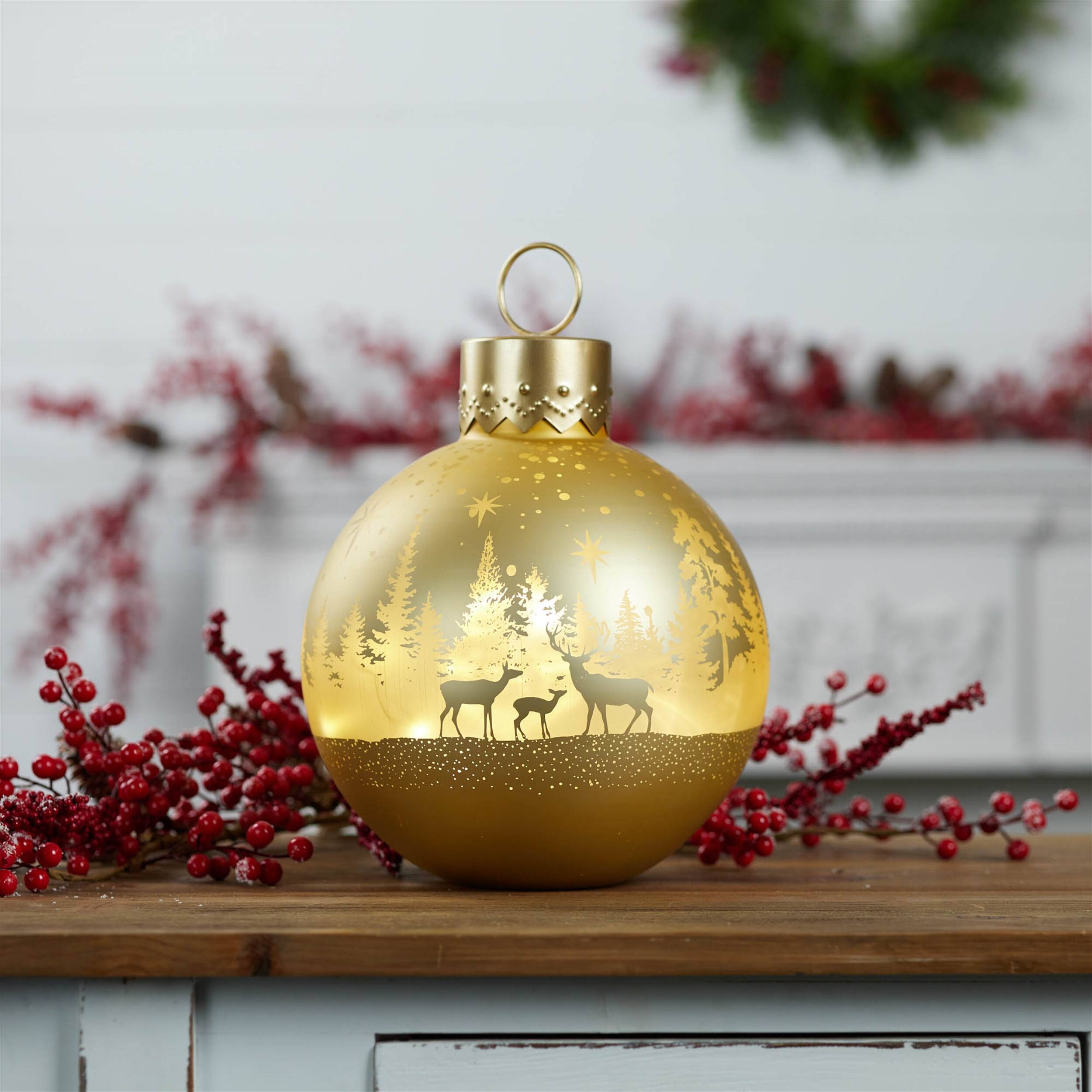 Left. BreeBe - LED Deer Forest Ornament Decor 11"H - Gold.