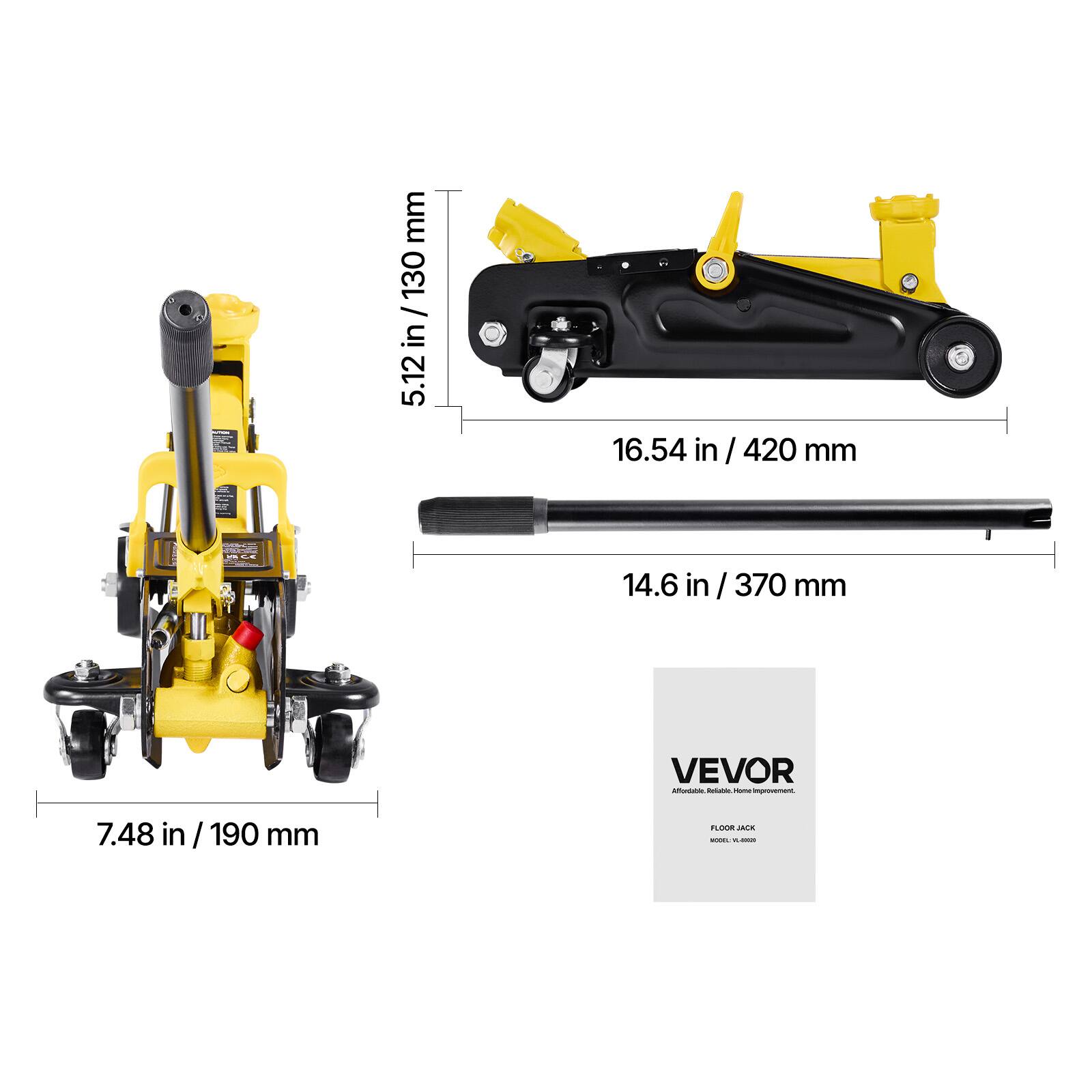 C mm 130 / in 5.12 16.54 in / 420 mm - - 14.6 in / 370 mm VEVOR - - - | 7.48 in / 190 mm