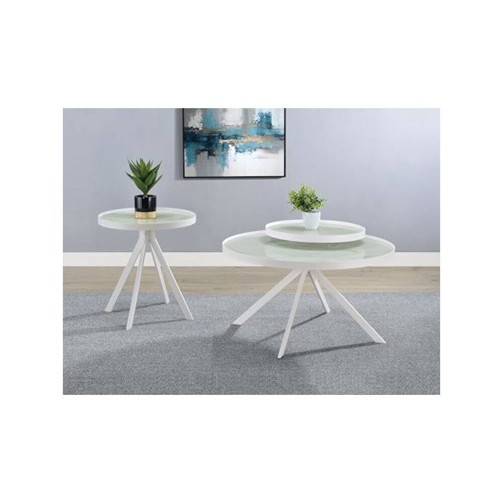 Angle. Coaster Co. of America - Briggs 2-piece Round Coffee and End Table Set White - White.
