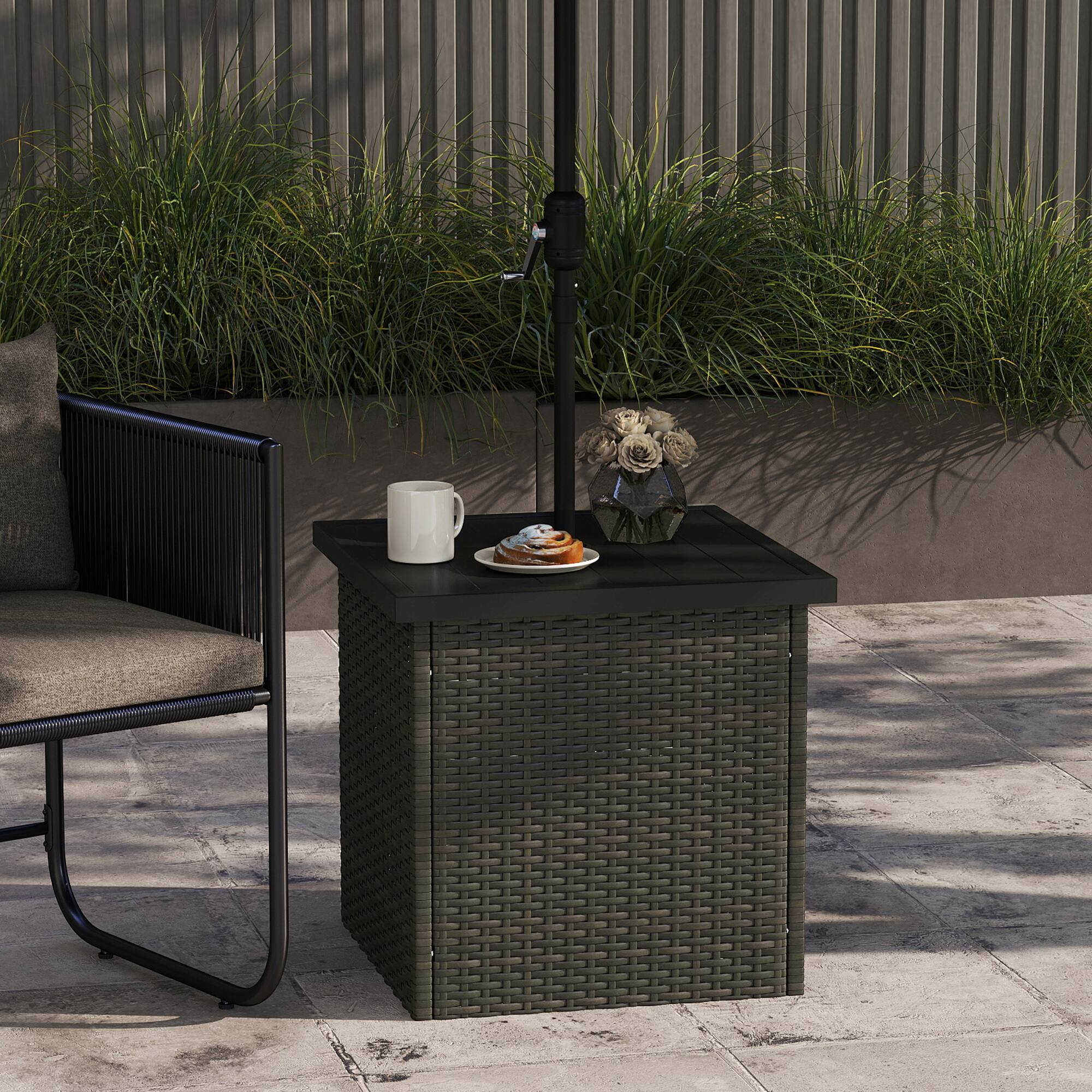 Alt View 7. Outsunny - All Weather Wicker Side Table with 1.5" Umbrella Hole, Square PE Rattan Outdoor End Table with Umbrella Base - Brown.