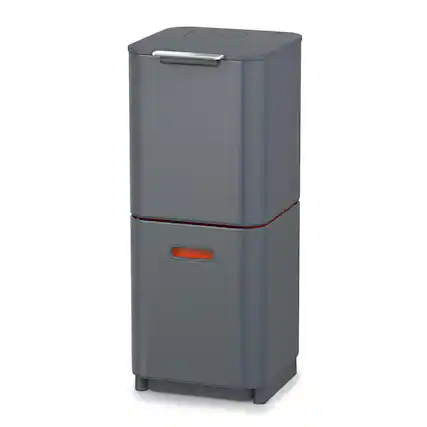 Front. Joseph Joseph - Totem Compact 40-liter Waste & Recycling Dual Kitchen Trash Can - Graphite.