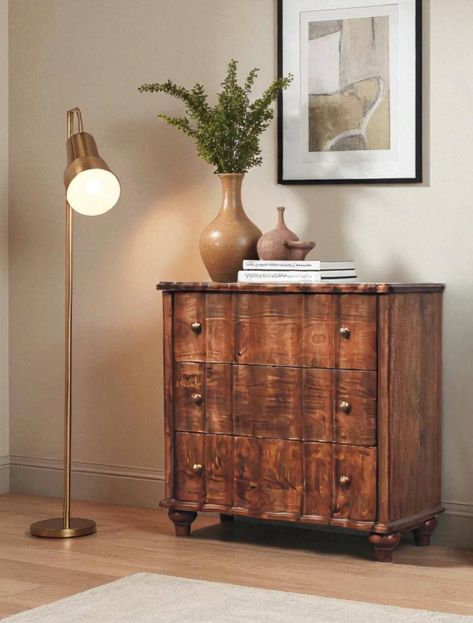 Alt View 6. Artisan Furniture - Artisan Furniture Solid Wood Lume Roasted Panel Chest, 3 Drawer - Brown.