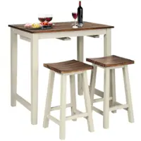 Costway - 3-Piece Bar Table Set Counter Pub Table& 2 Saddle Bar Stools w/ Hanging Design - Beige/Brown - Front_Zoom