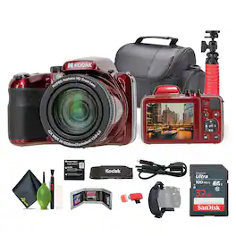Bundle - Kodak - PIXPRO AZ425 20MP Digital Vlogging Camera +32GB Memory Card + More - Red