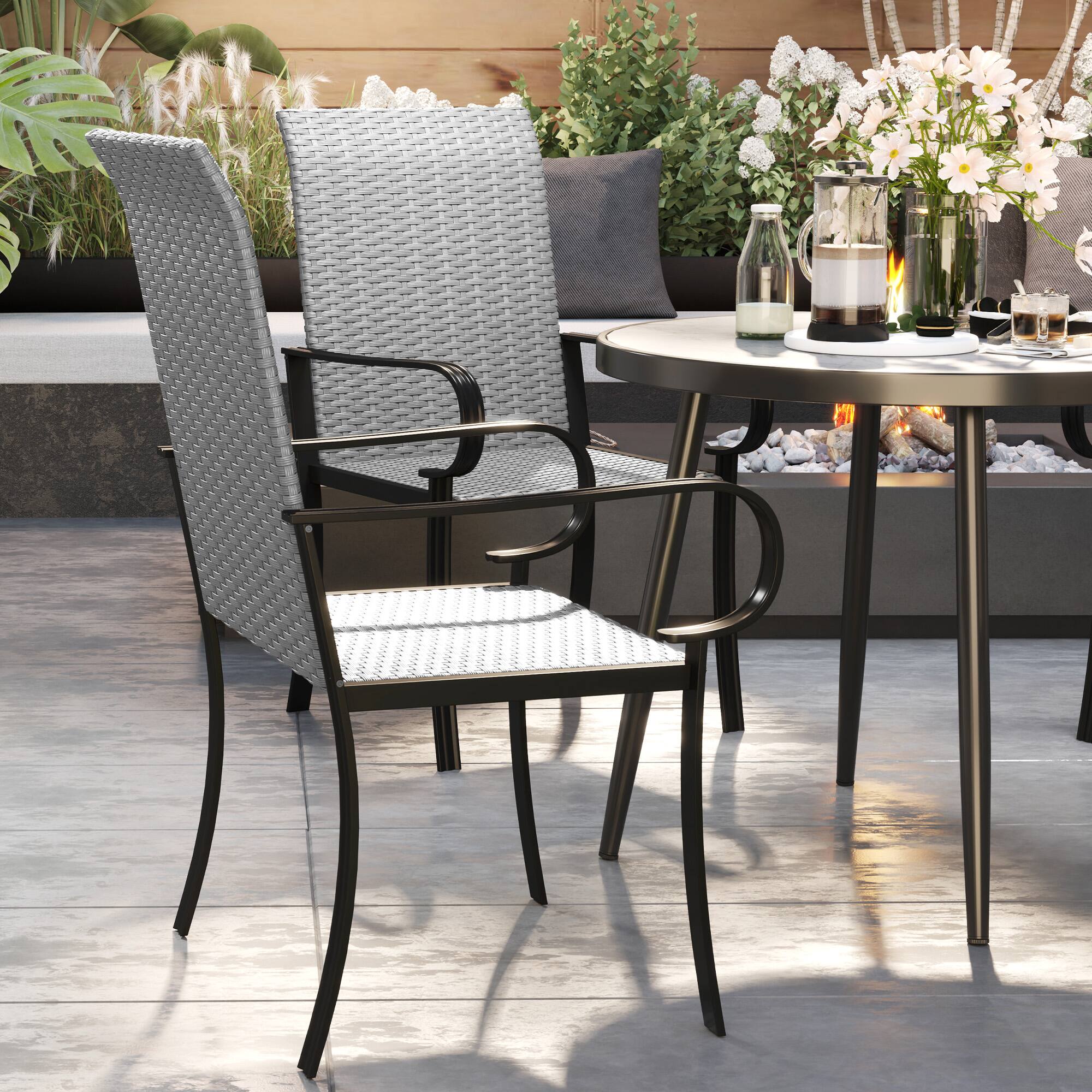 Alt View 8. Outsunny - Set of 2 Outdoor Wicker Dining Chairs, All-Weather Rattan Armchairs with Armrests, Steel Frame - Gray.
