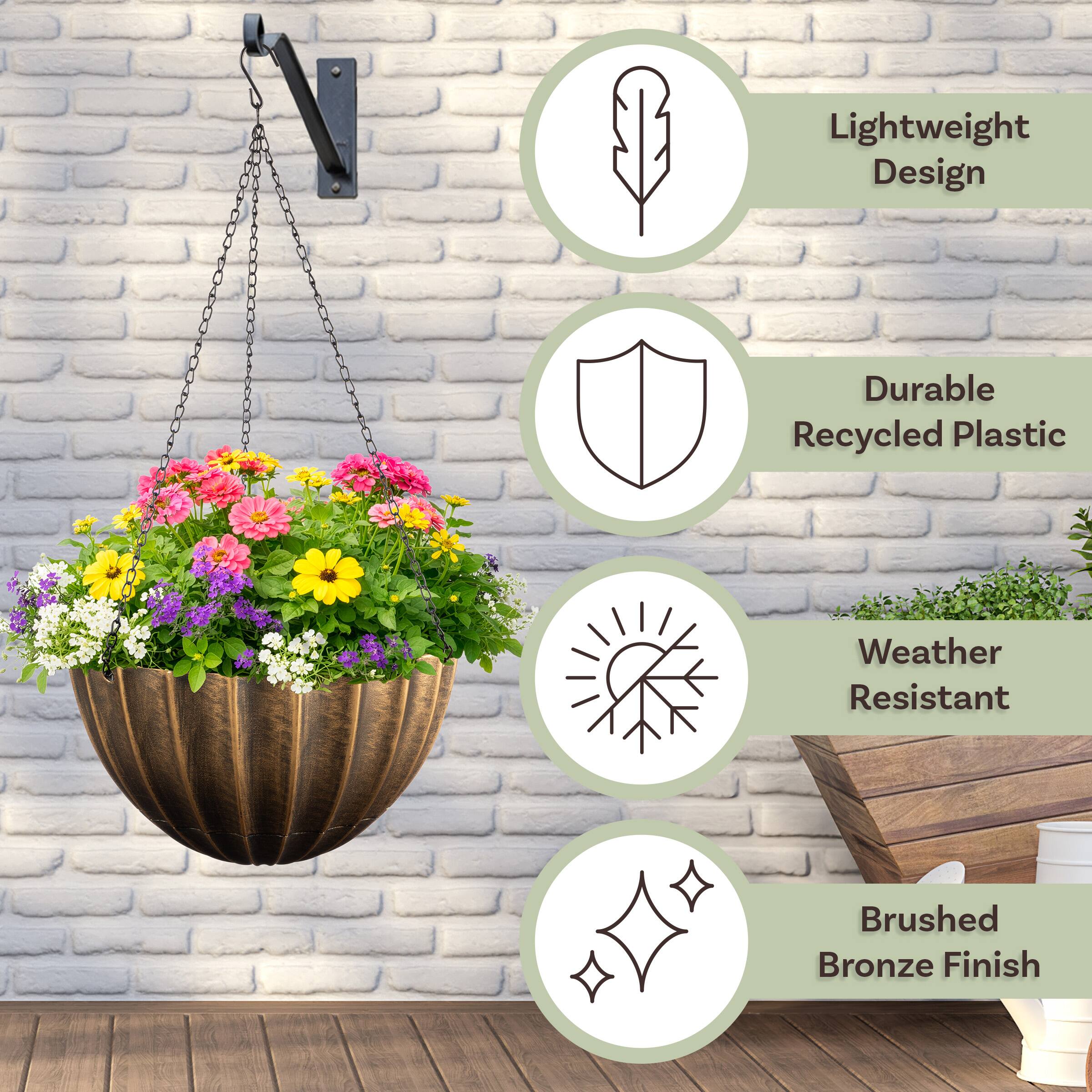 Lightweight Design  
Durable Recycled Plastic  
Weather Resistant  
Brushed Bronze Finish