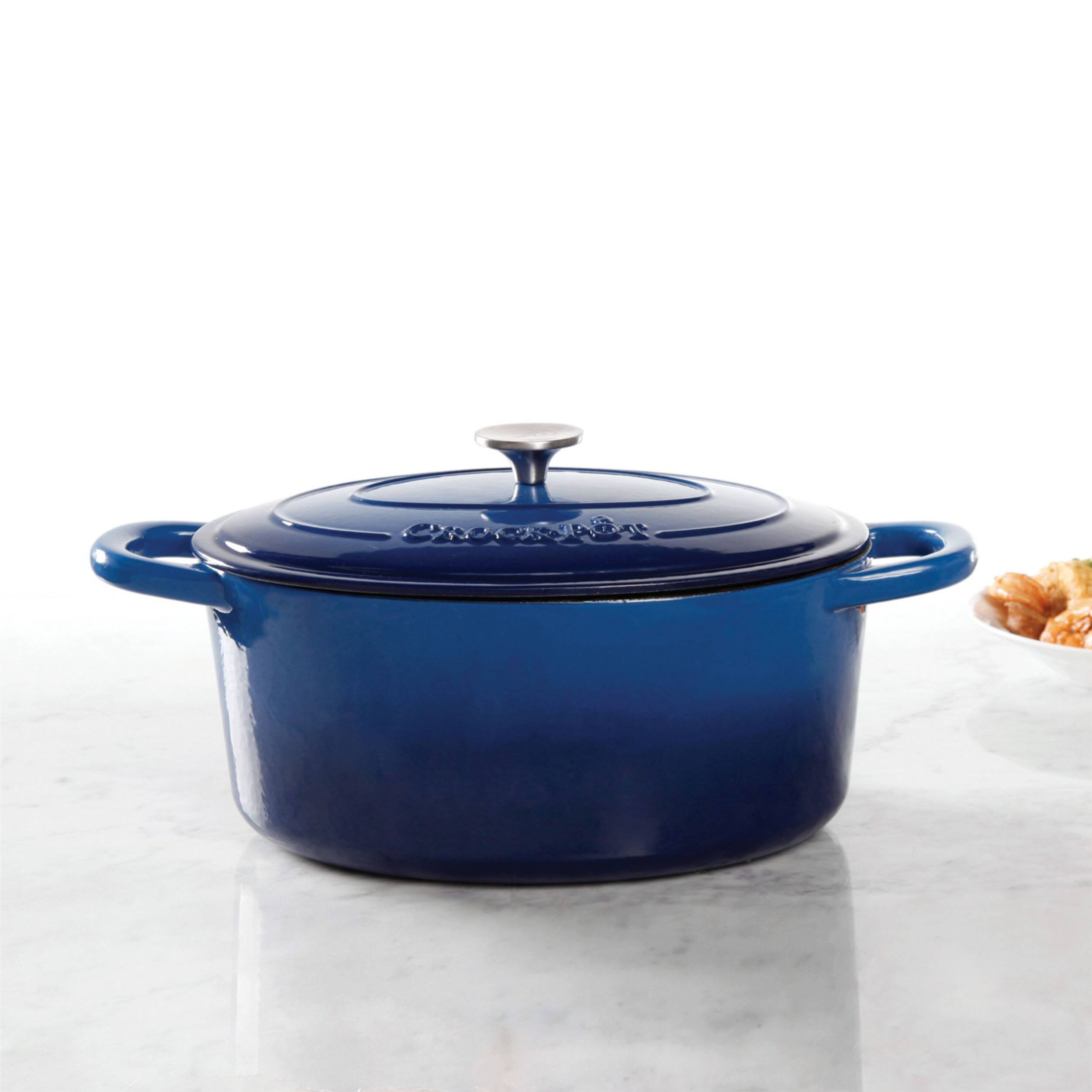 Alt View 2. Crockpot - Crock Pot Artisan 7 Quart Enameled Cast Iron Oval Dutch Oven in Sapphire Blue - Sapphire Blue.